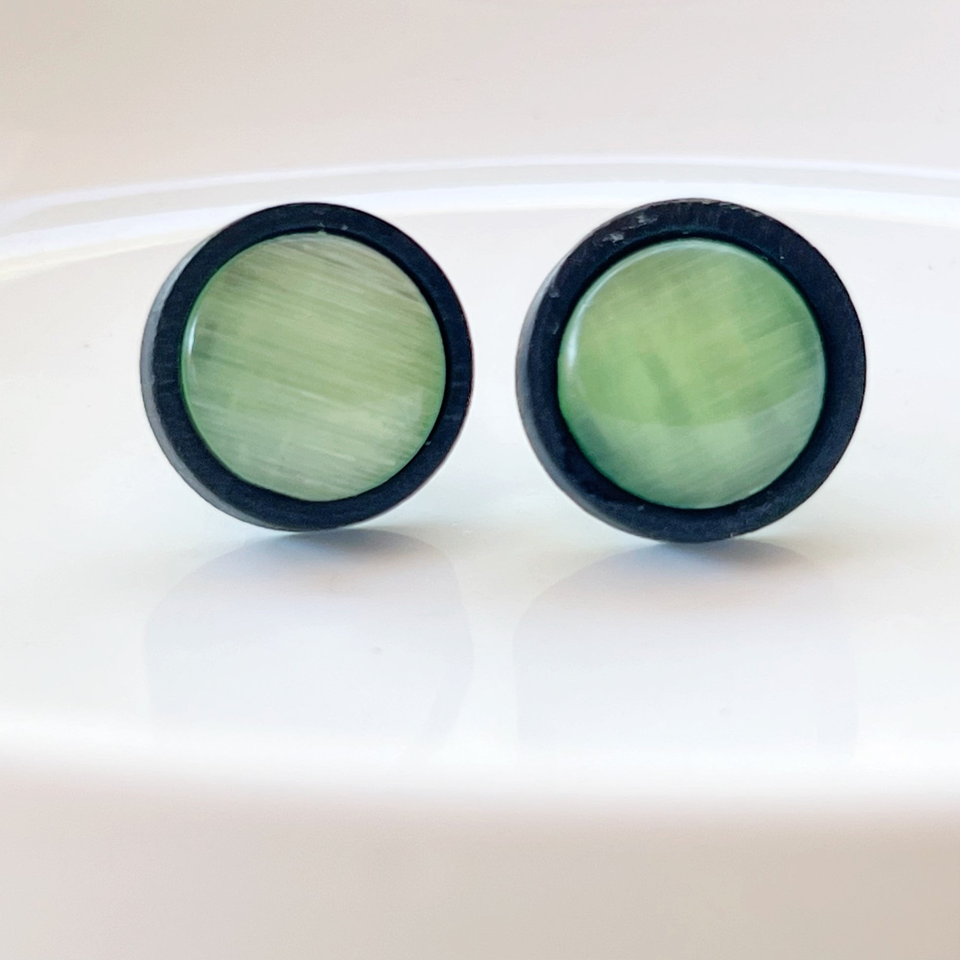 Green Glass Black Wood Unisex Stud Earrings - Stylish & Versatile Accessories