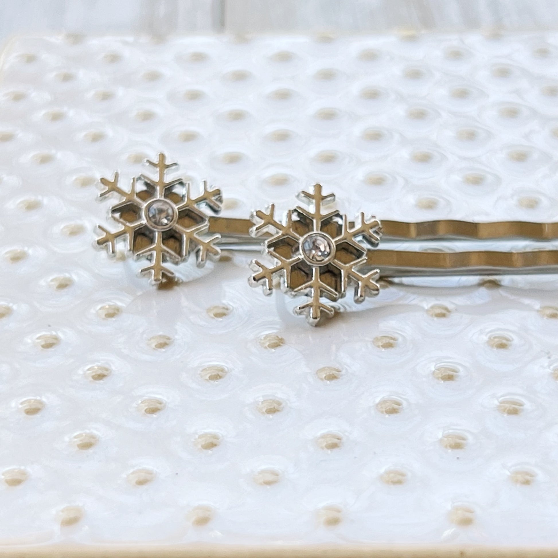 Silver Rhinestone Snowflake Hair Pin