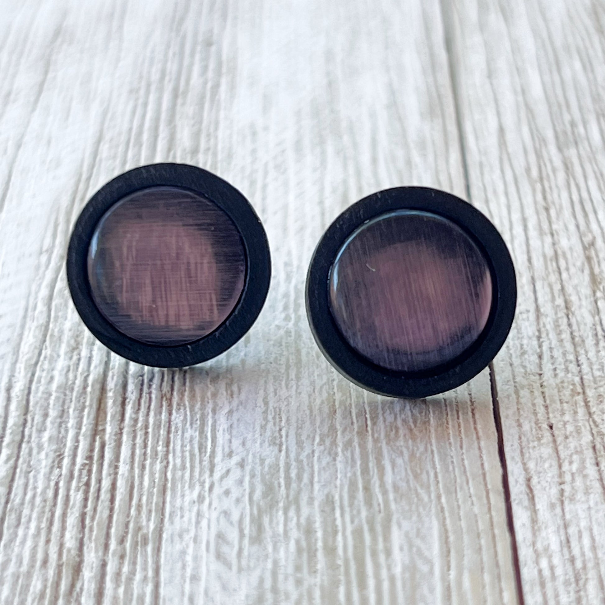 Gray Resin Black Wood Unisex Stud Earrings - Stylish & Versatile Accessories