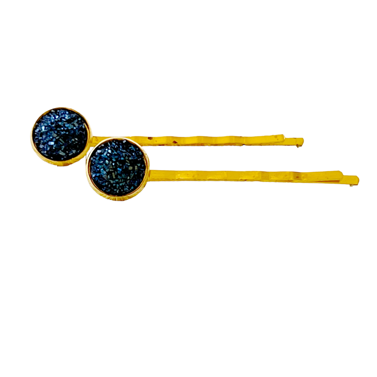 Cobalt Blue Druzy Gold Hair Pins