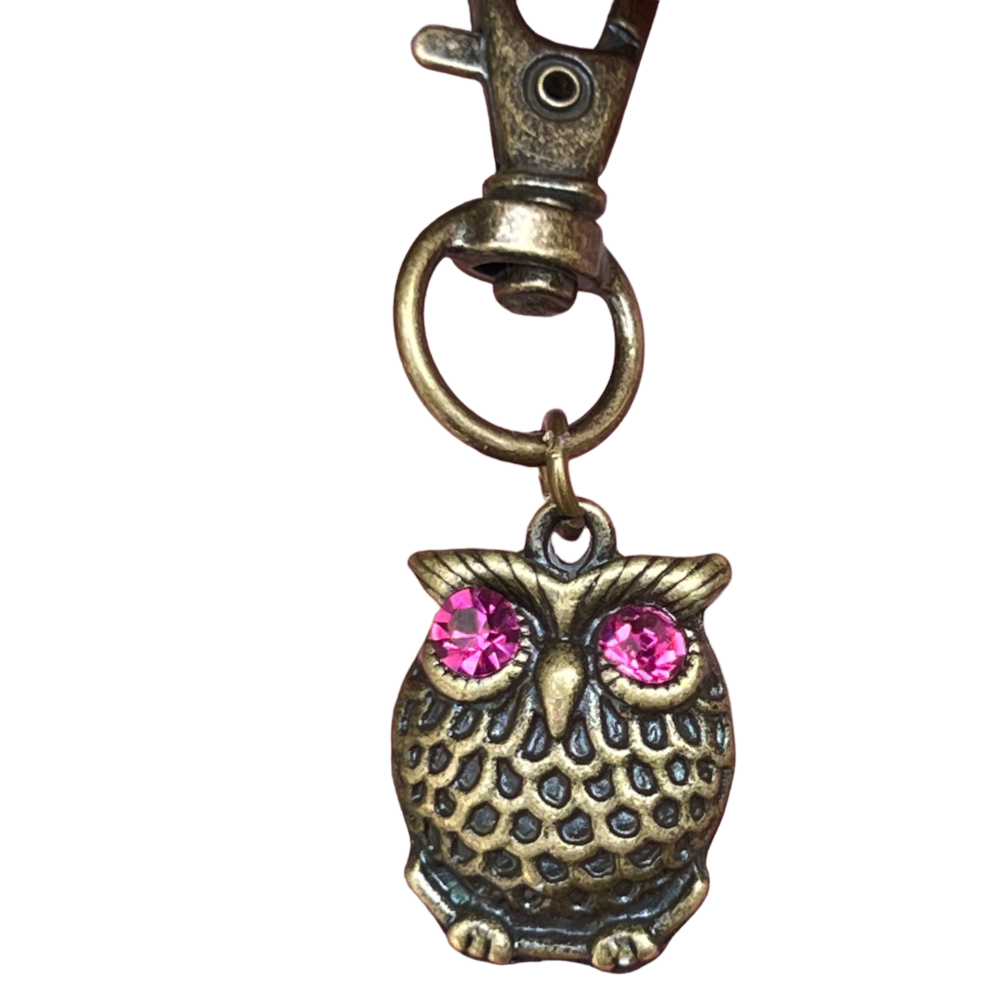 Set of 3 Brass Owl Purse Charms with Rhinestone Accents