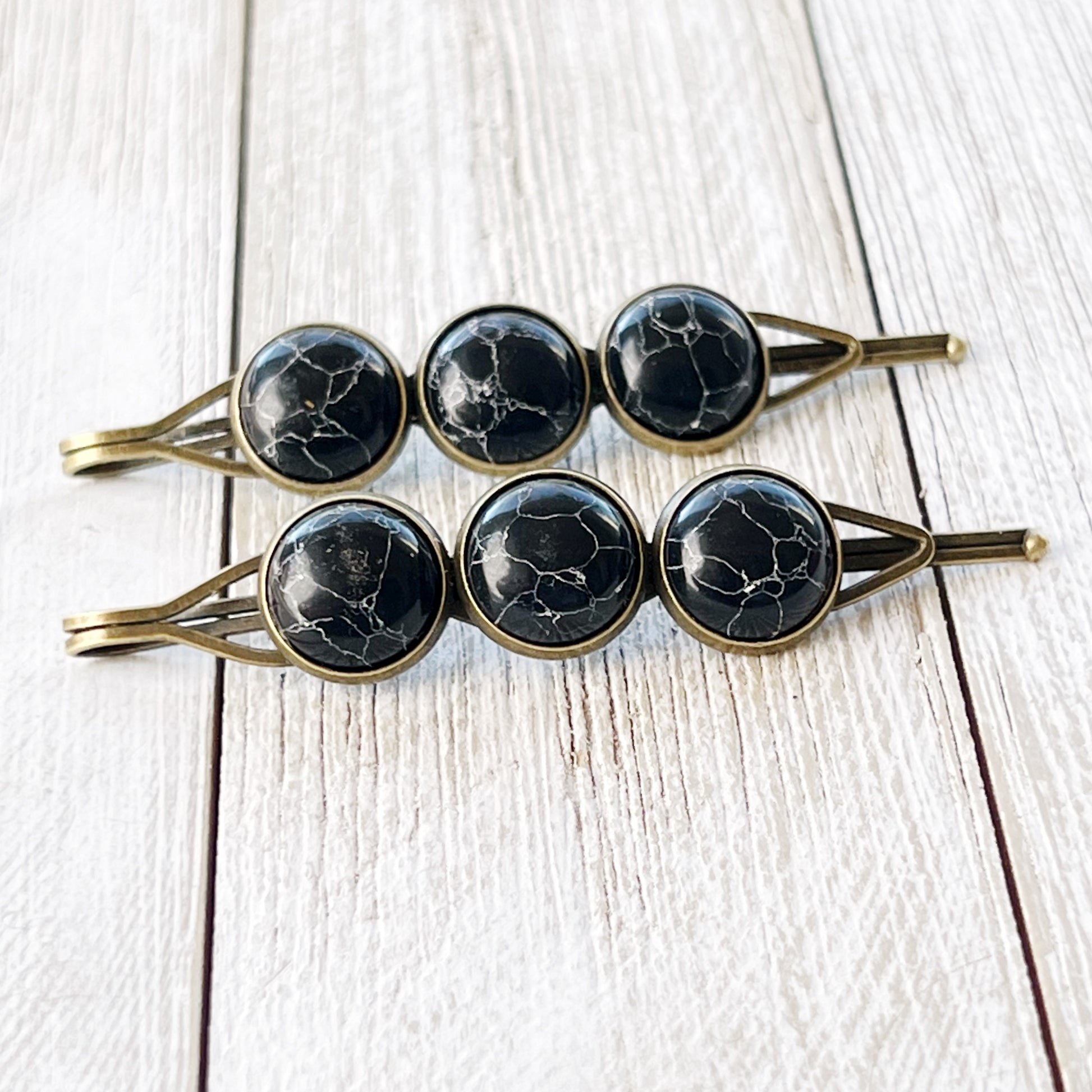 Black Stone Hair Pins - Boho Western Inspired Hair Accessories