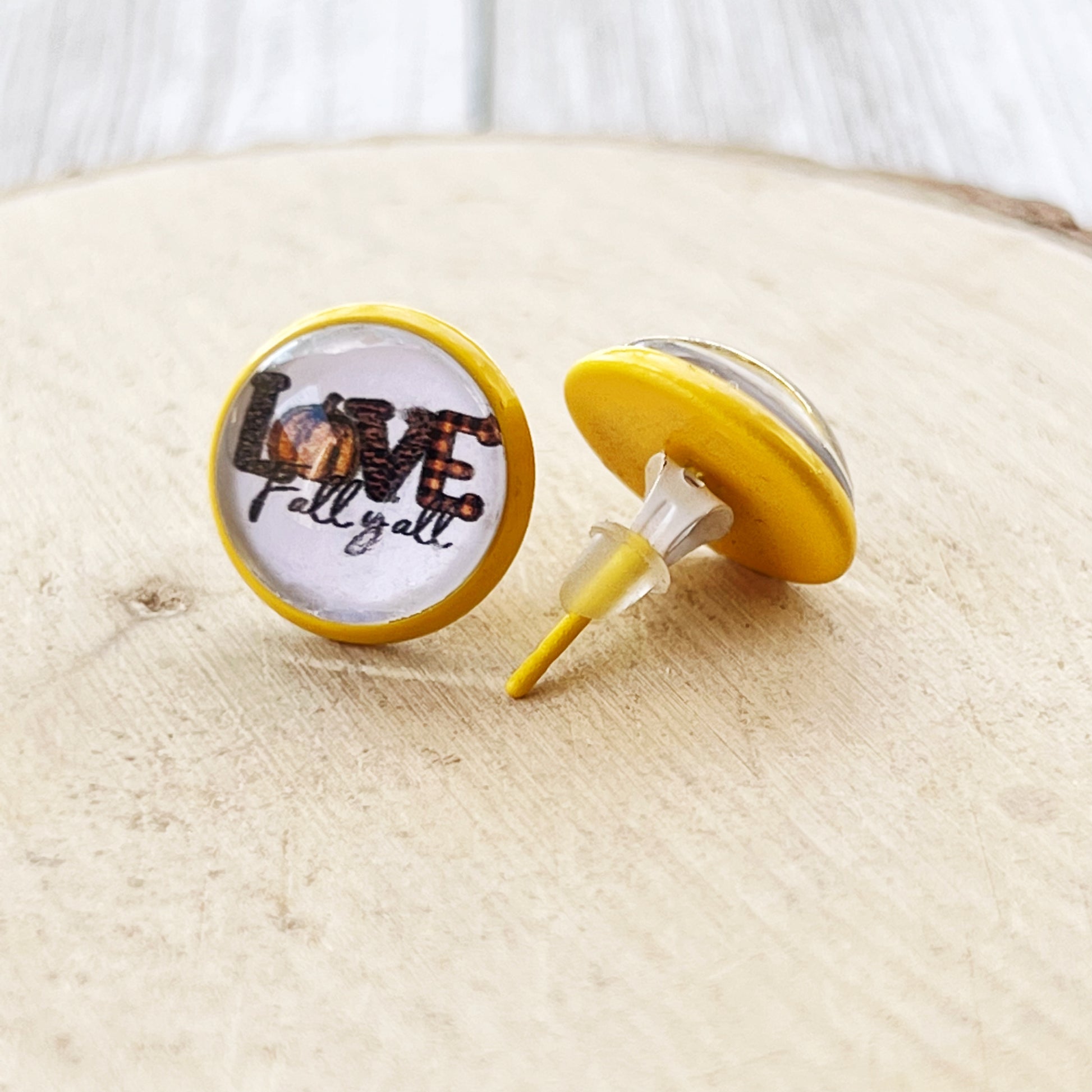 Love Fall Y’all Pumpkin Yellow Stud Earrings - Festive & Stylish Accessories