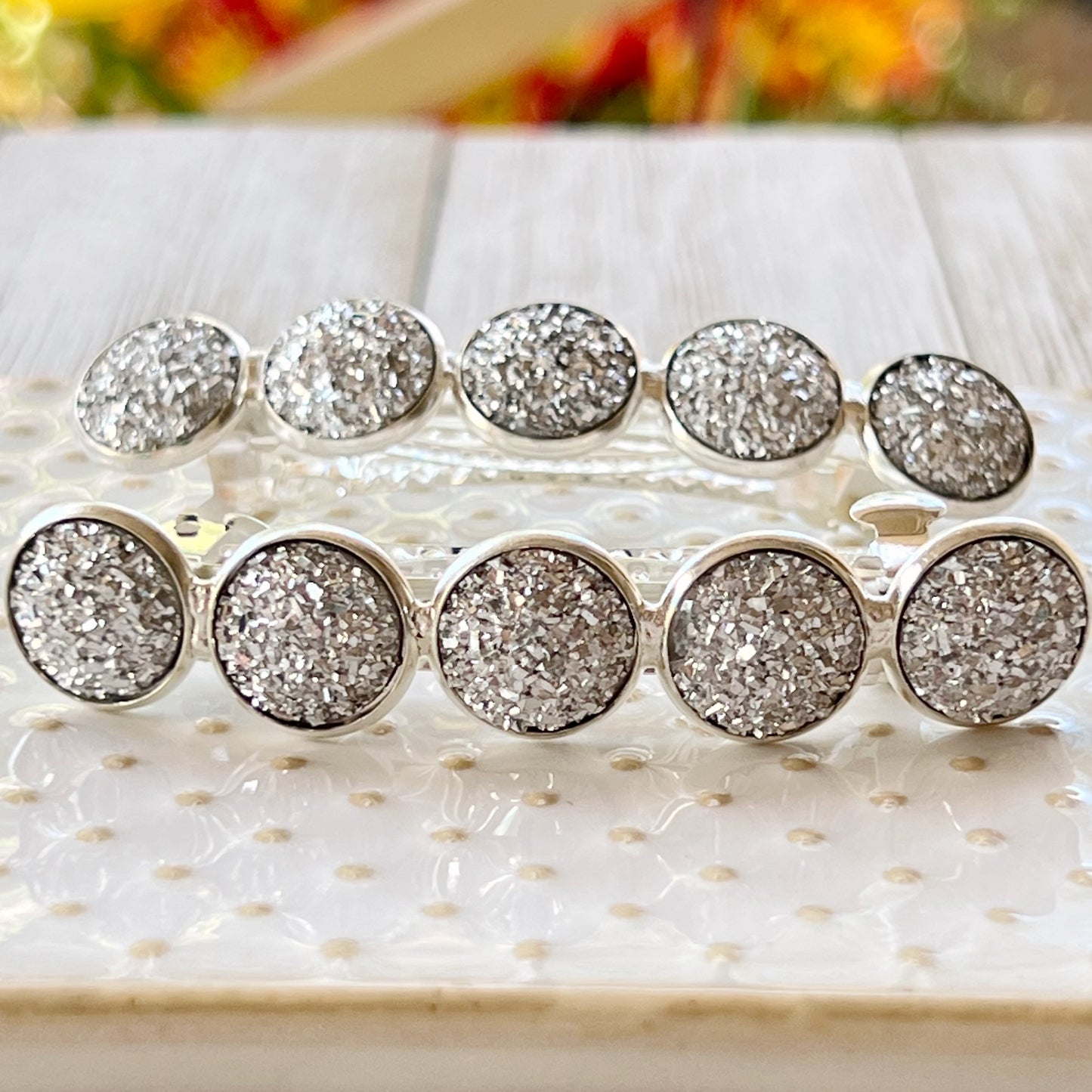 Metallic Silver Druzy Barrettes - Stylish & Elegant Hair Accessories