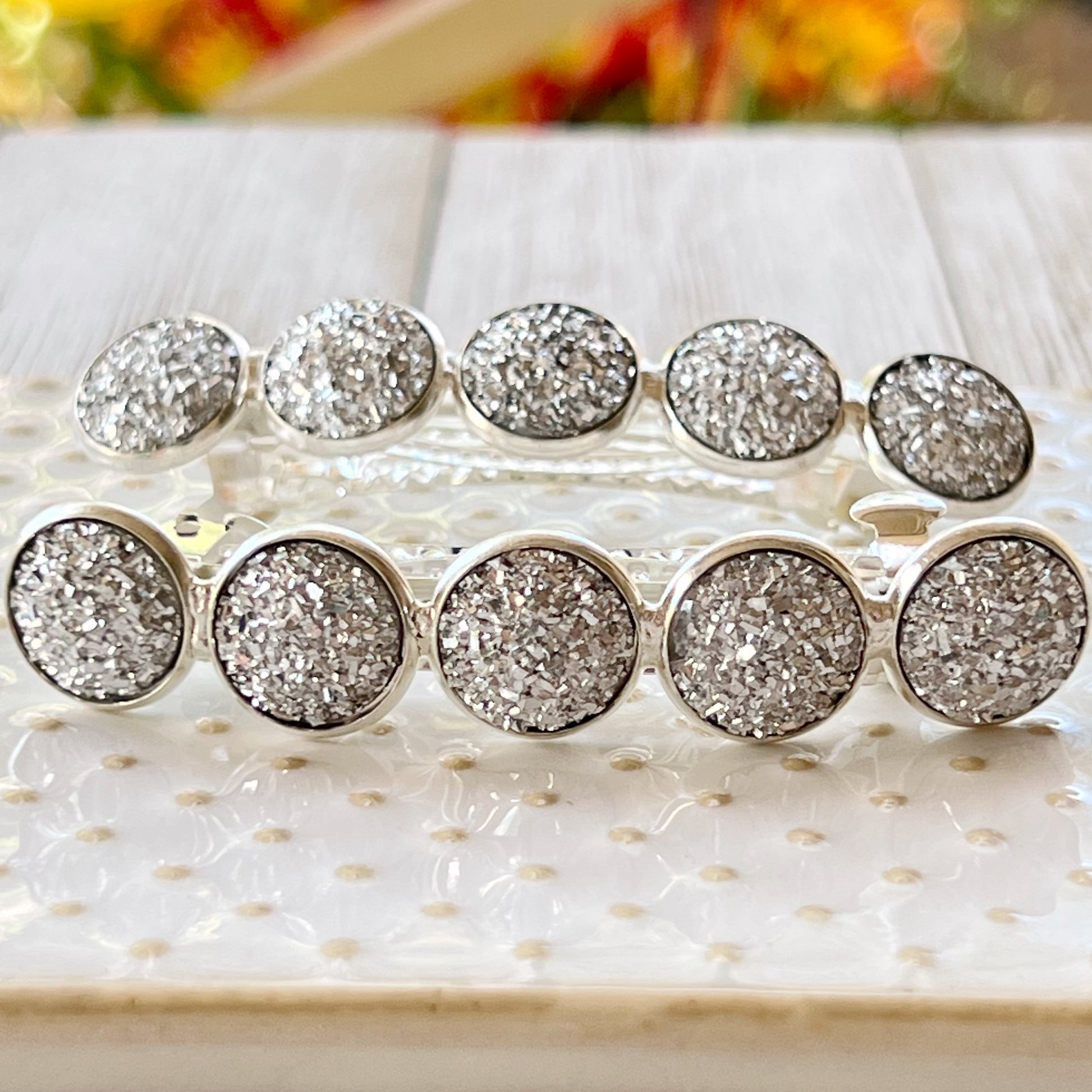 Metallic Silver Druzy Barrettes - Stylish & Elegant Hair Accessories