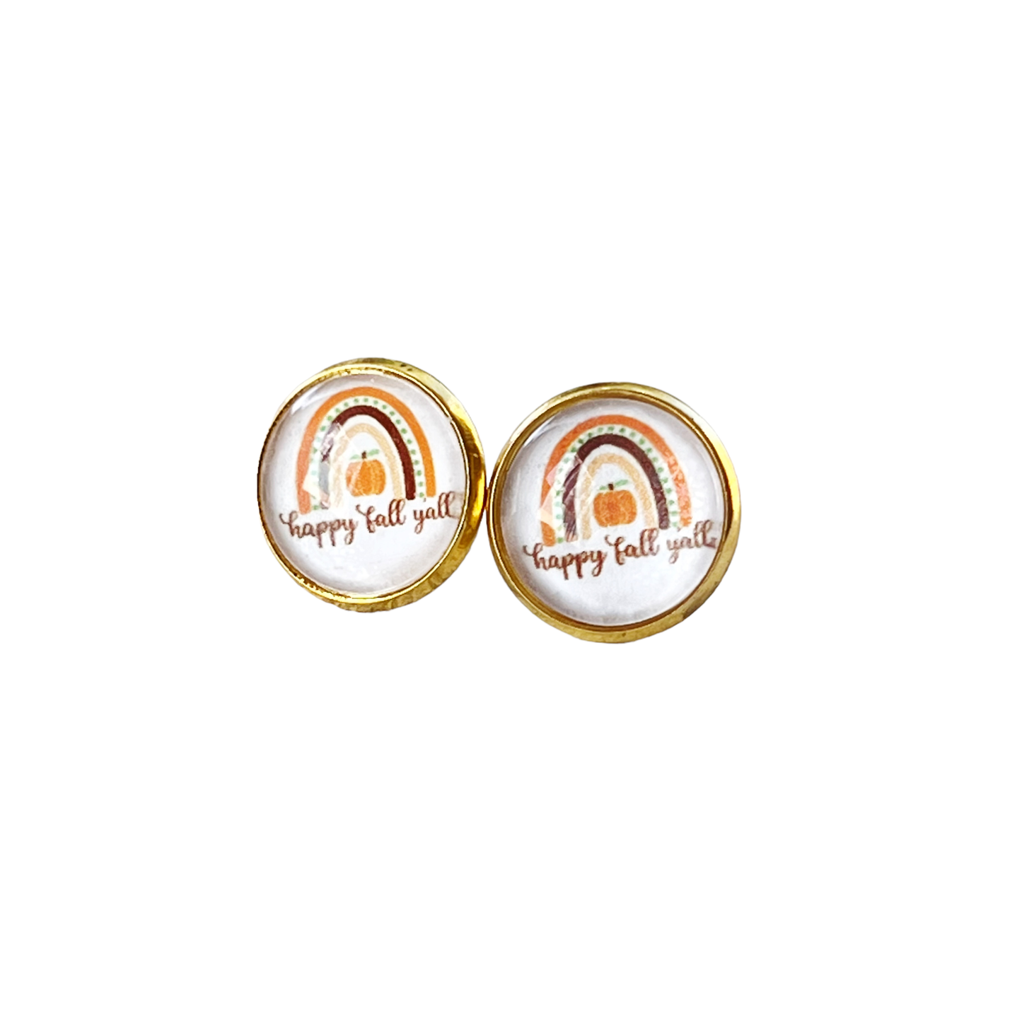 Boho Rainbow Happy Fall Y’all Gold Stud Earrings - Colorful & Festive Autumn Accessories