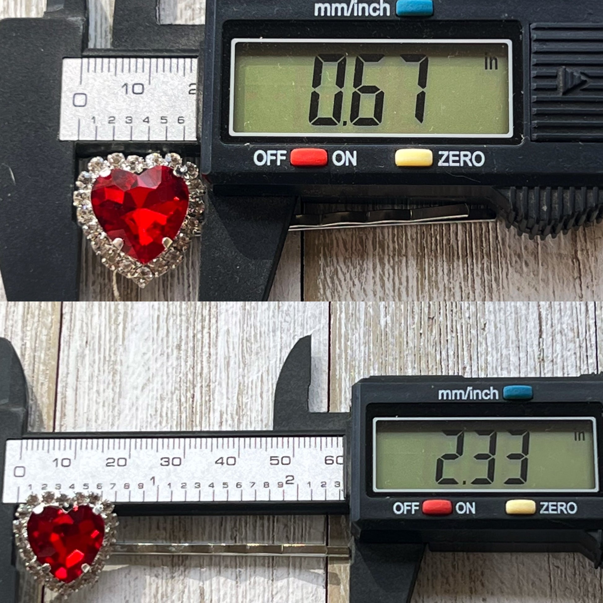 Red Rhinestone Heart Hair Pins