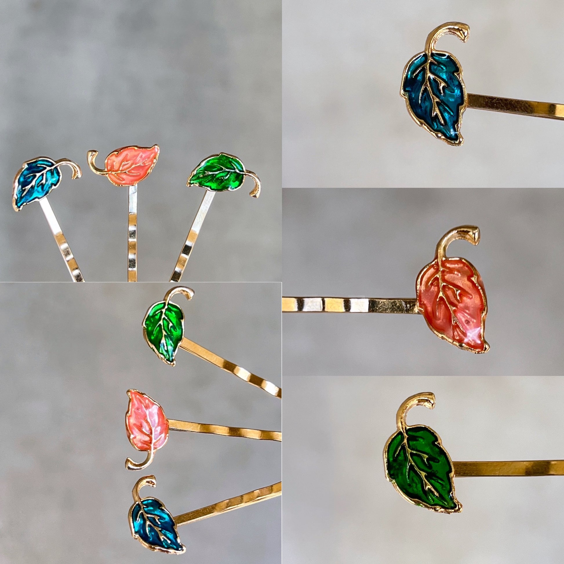 Enamel Leaf Hair Pins - Pink, Green & Blue - Colorful & Stylish Accessories