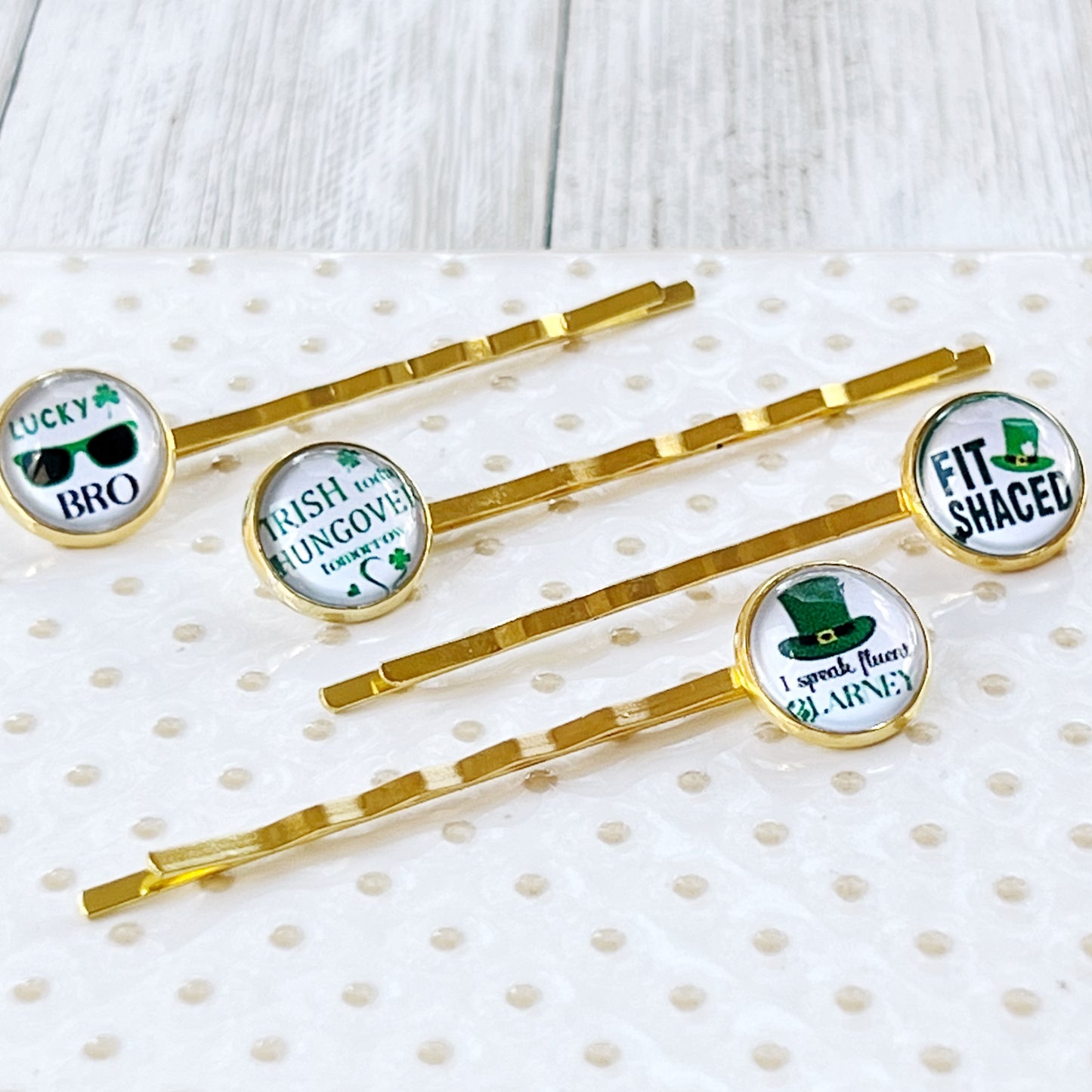 Set of 4 St. Patrick's Day Hair Pins with Funny Sayings: Festive Accessories