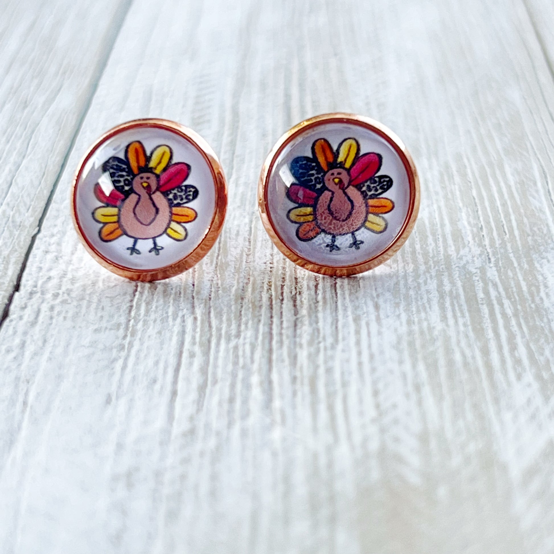 Thanksgiving Turkey Rose Gold Stainless Steel Stud Earring