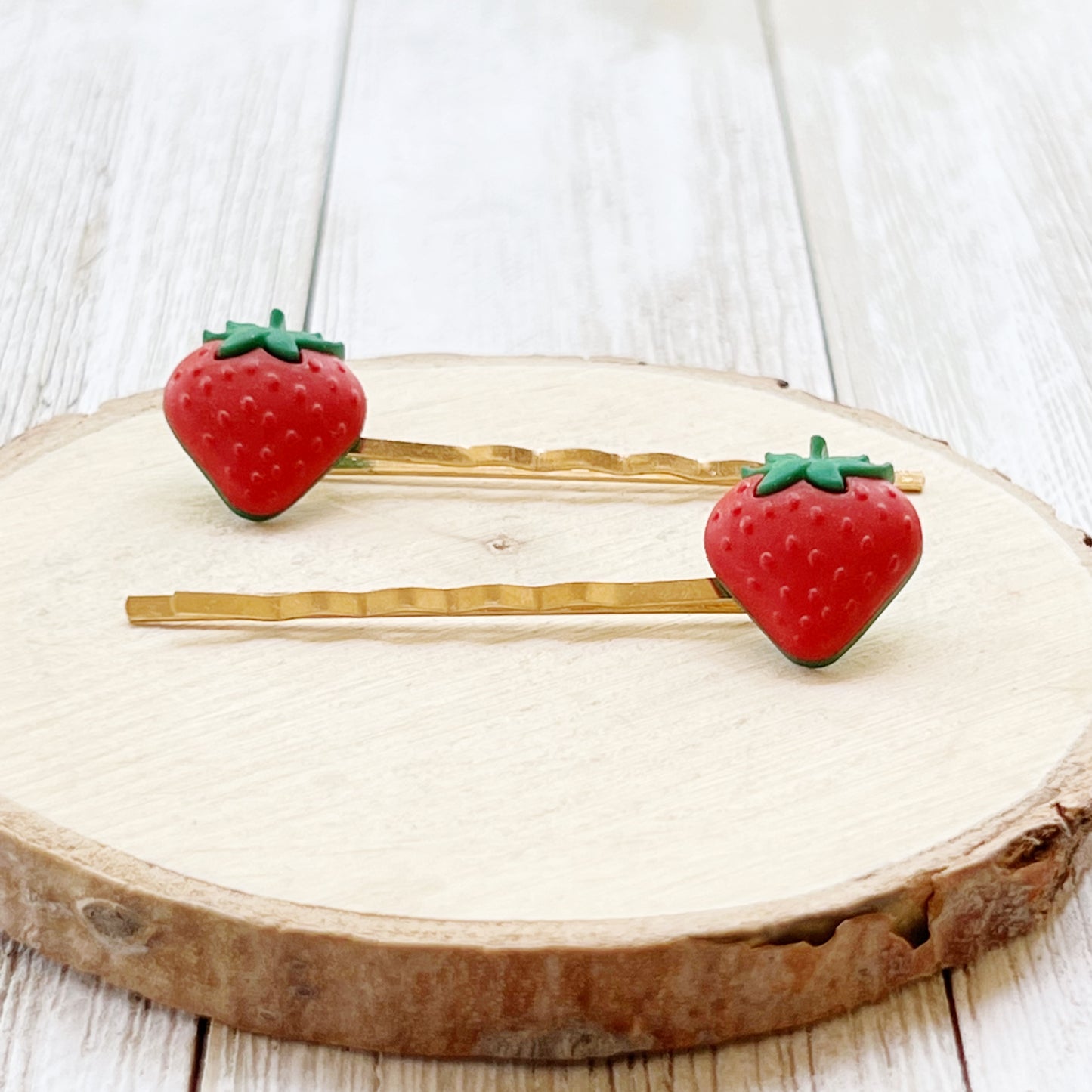 Strawberry Fruit Gold Bobby Pins - Fun & Whimsical Hair Accessories