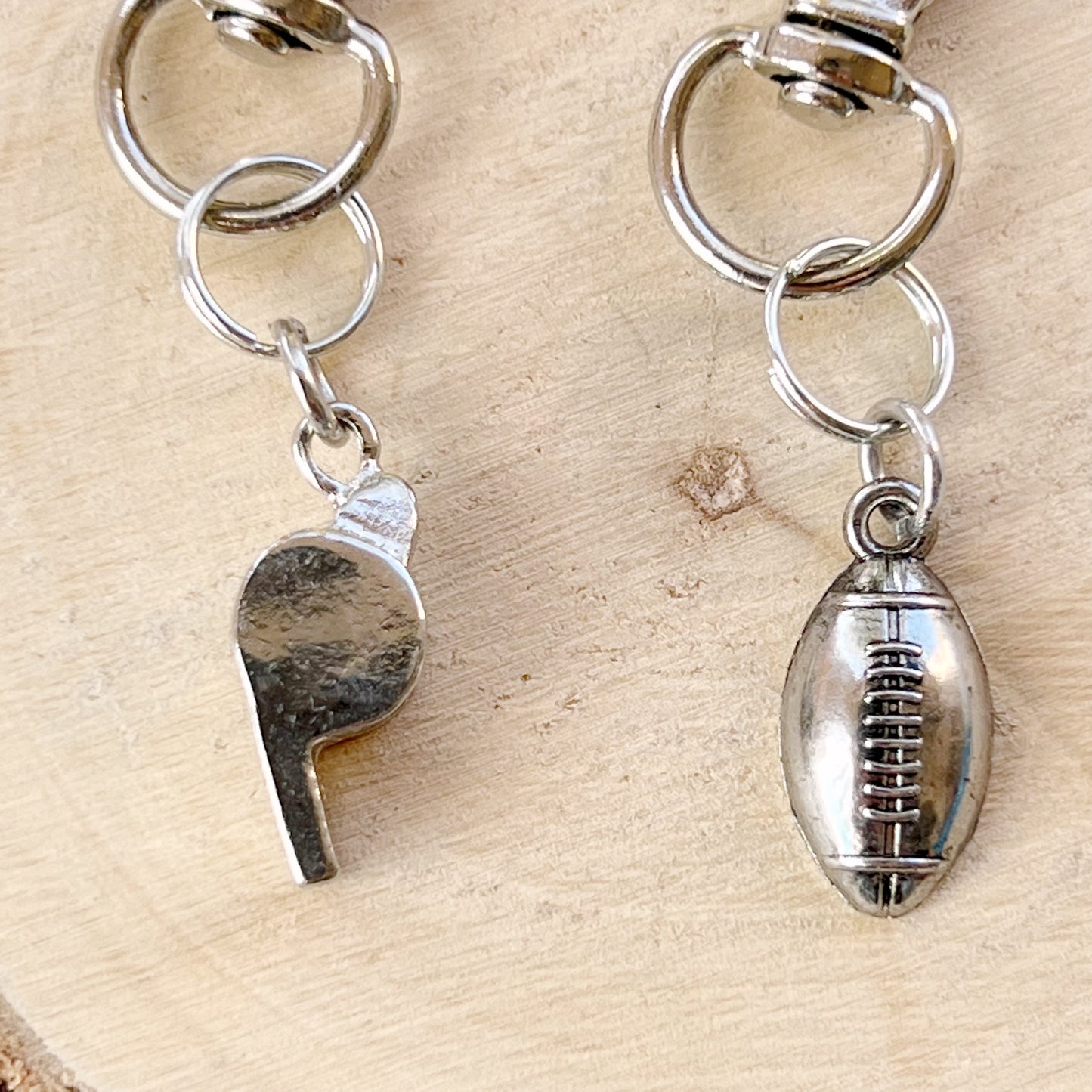 Football Zipper Pull Keychain Charm with Whistle