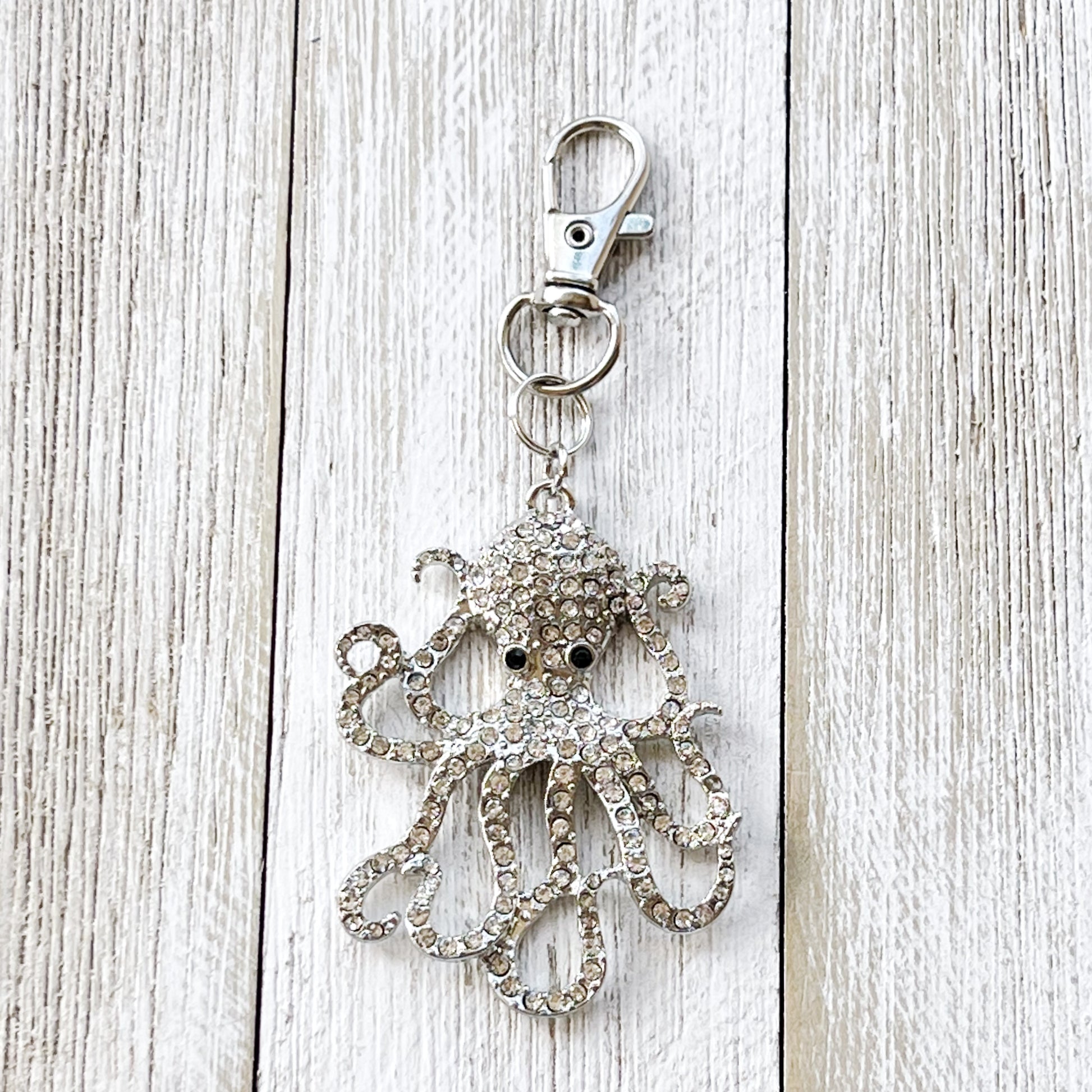 Octopus Zipper Pull Keychain Charm with Rhinestones