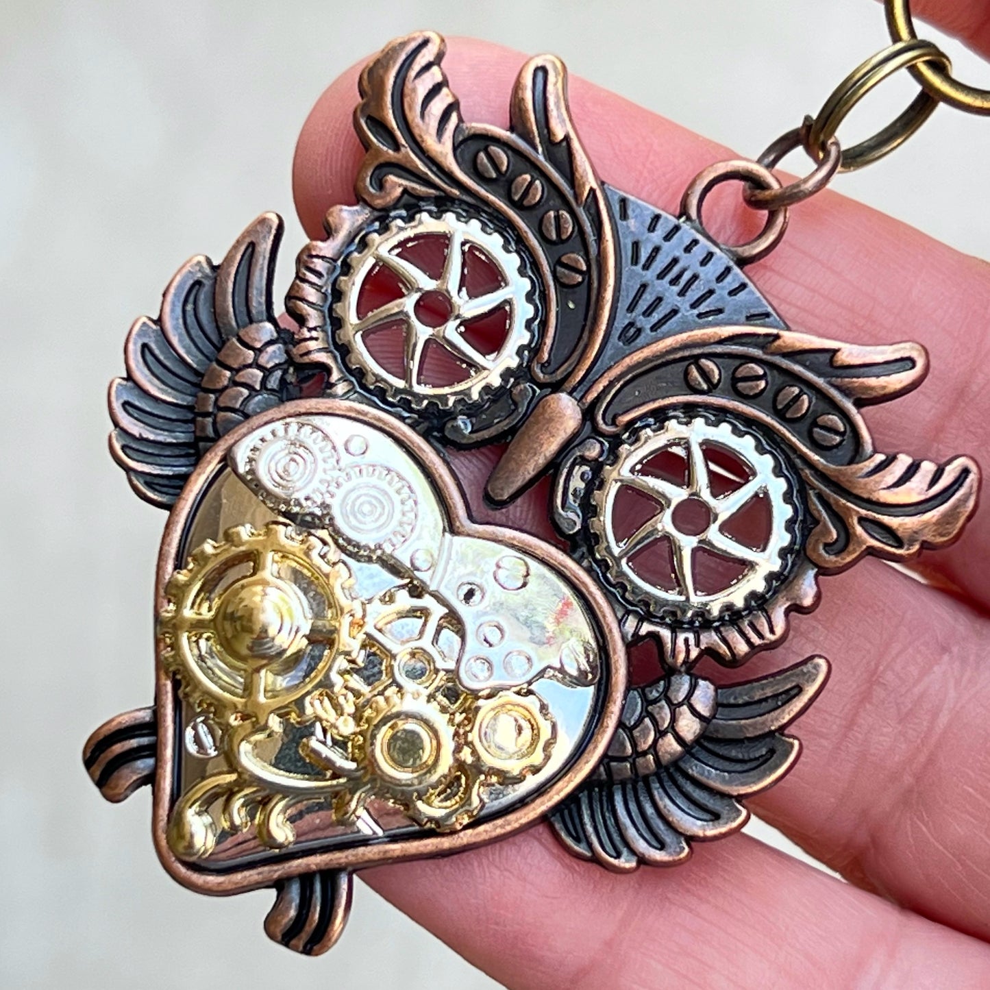 Steampunk Owl Zipper Pull Keychain Purse Charm with Gear Accents