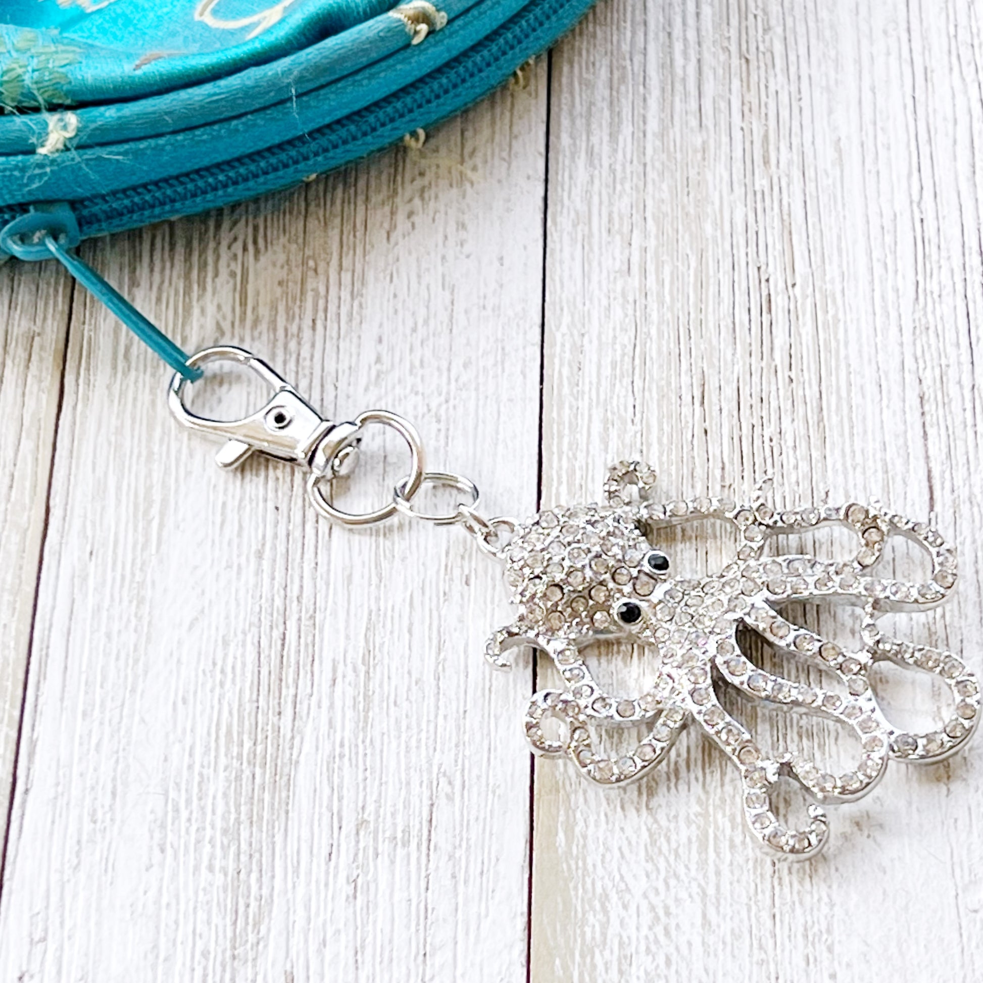 Octopus Zipper Pull Keychain Charm with Rhinestones