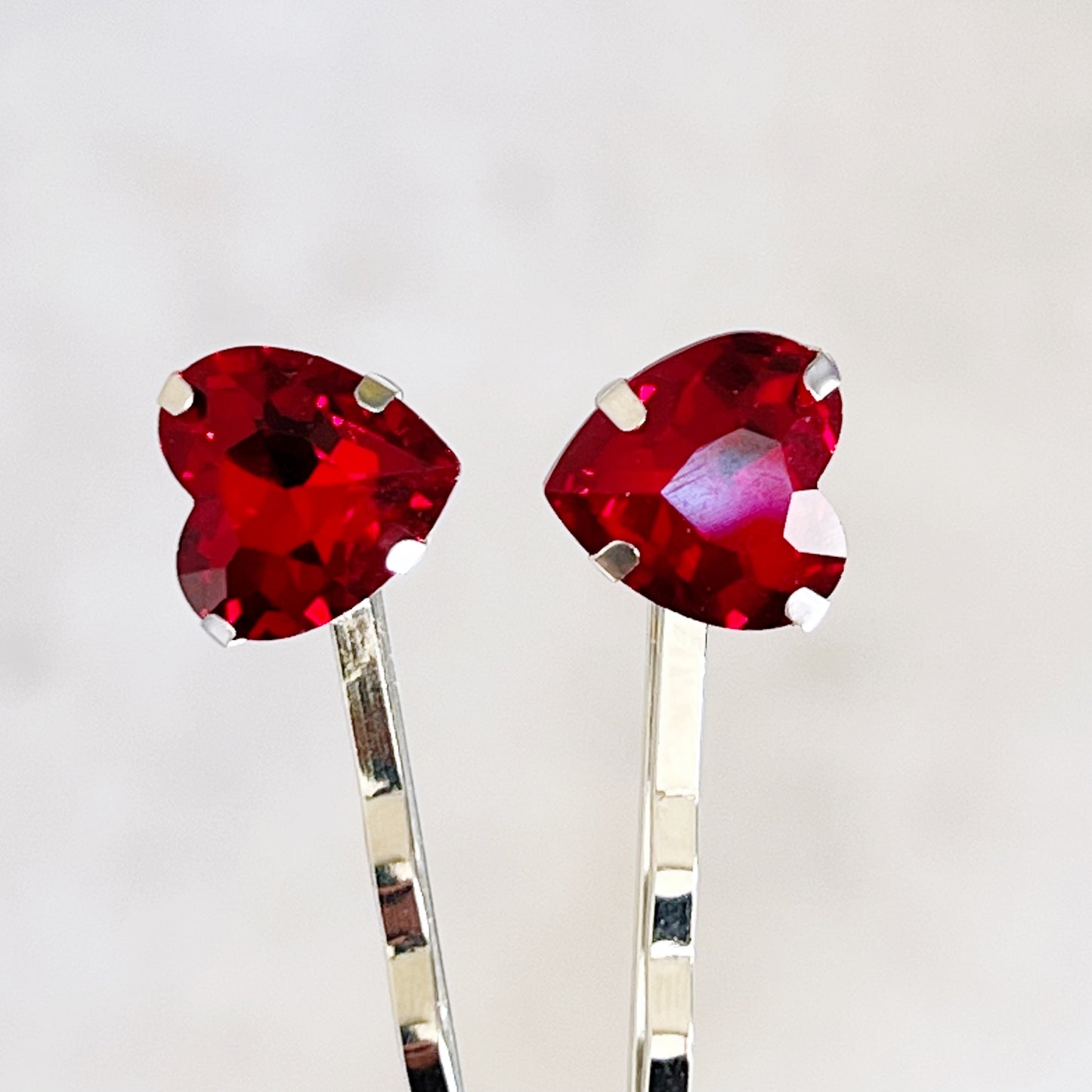 Red Rhinestone Heart Hair Pins