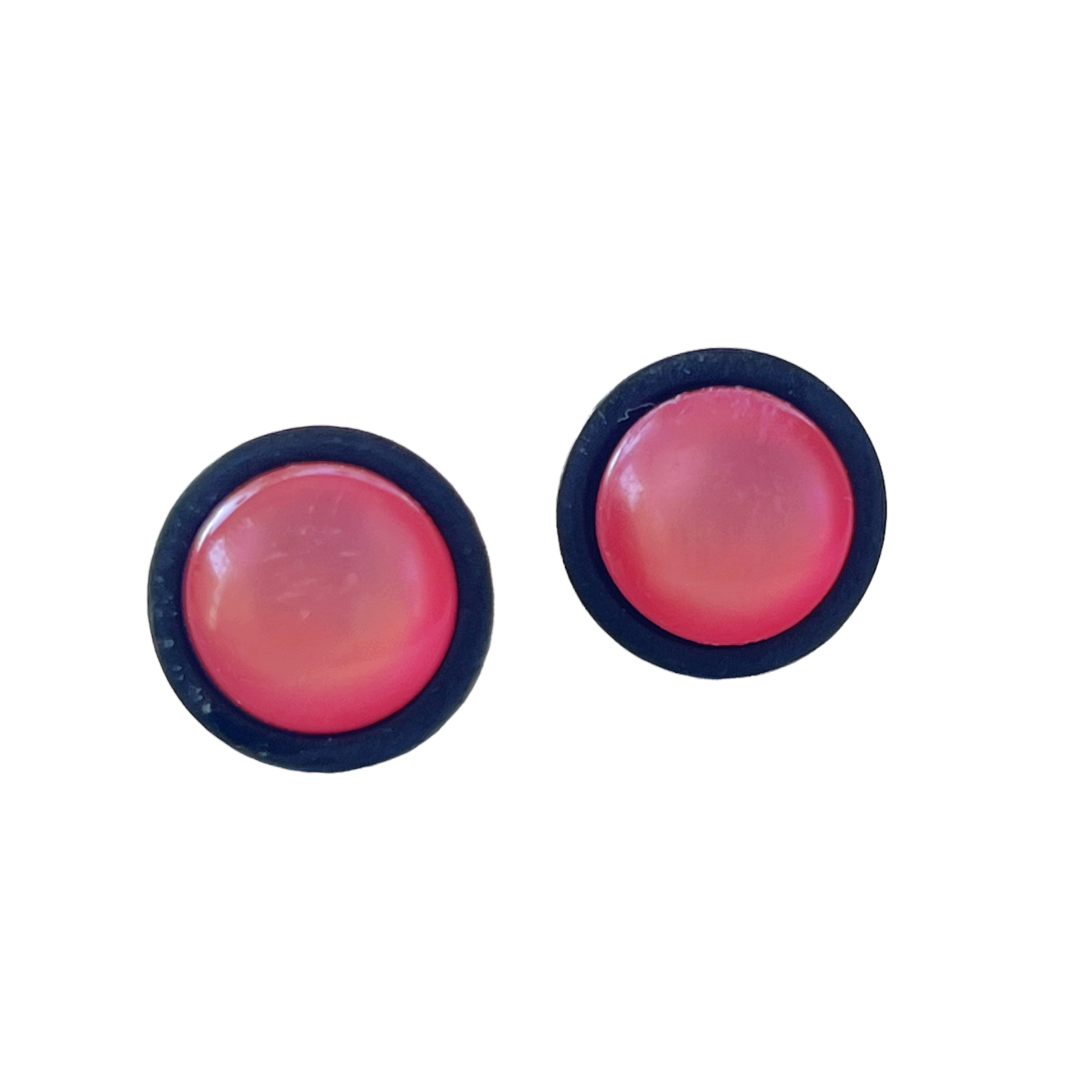 Pink Resin Black Wood Unisex Stud Earrings - Unique & Stylish Accessories