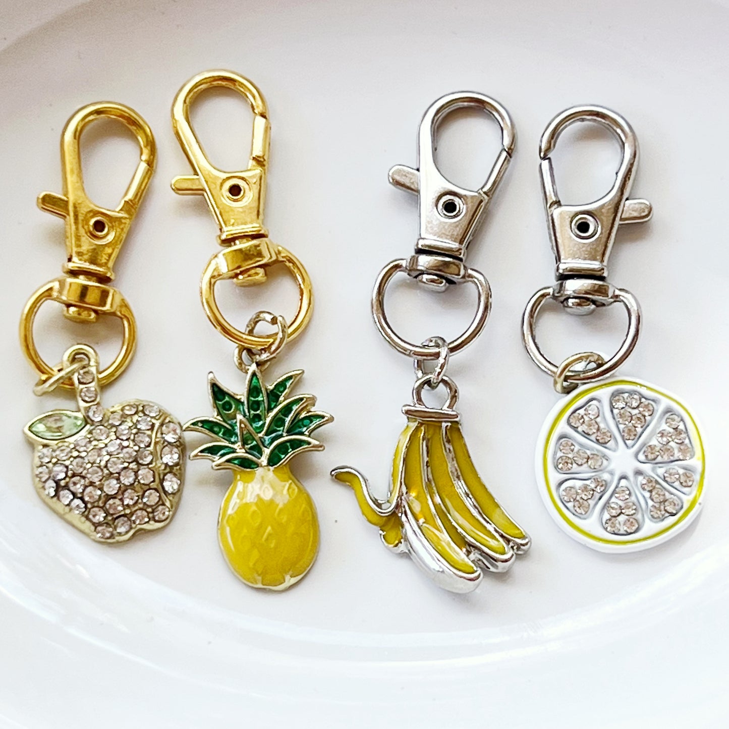 Fruit Zipper Pull Keychain Charm with Rhinestones