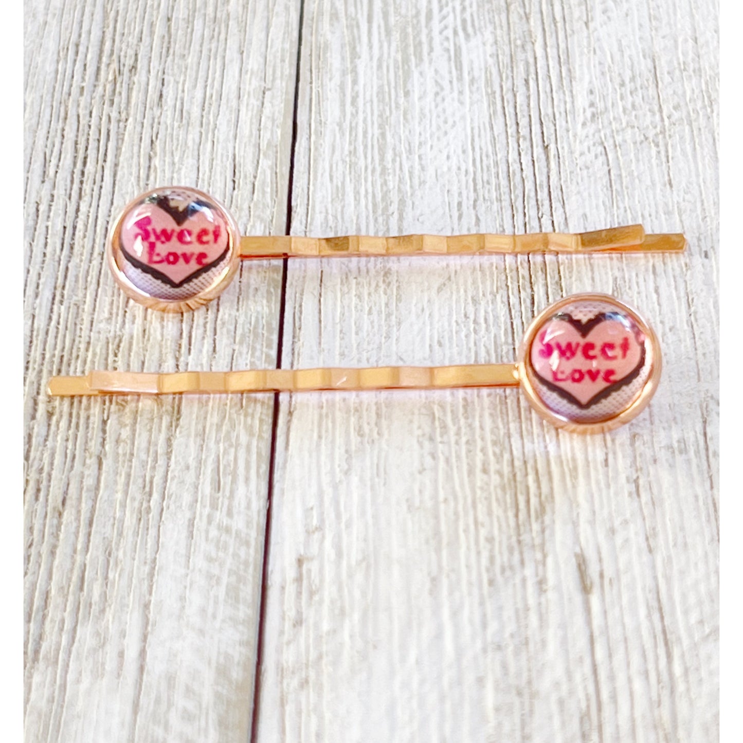 Pink Sweet Love Heart Hair Pins