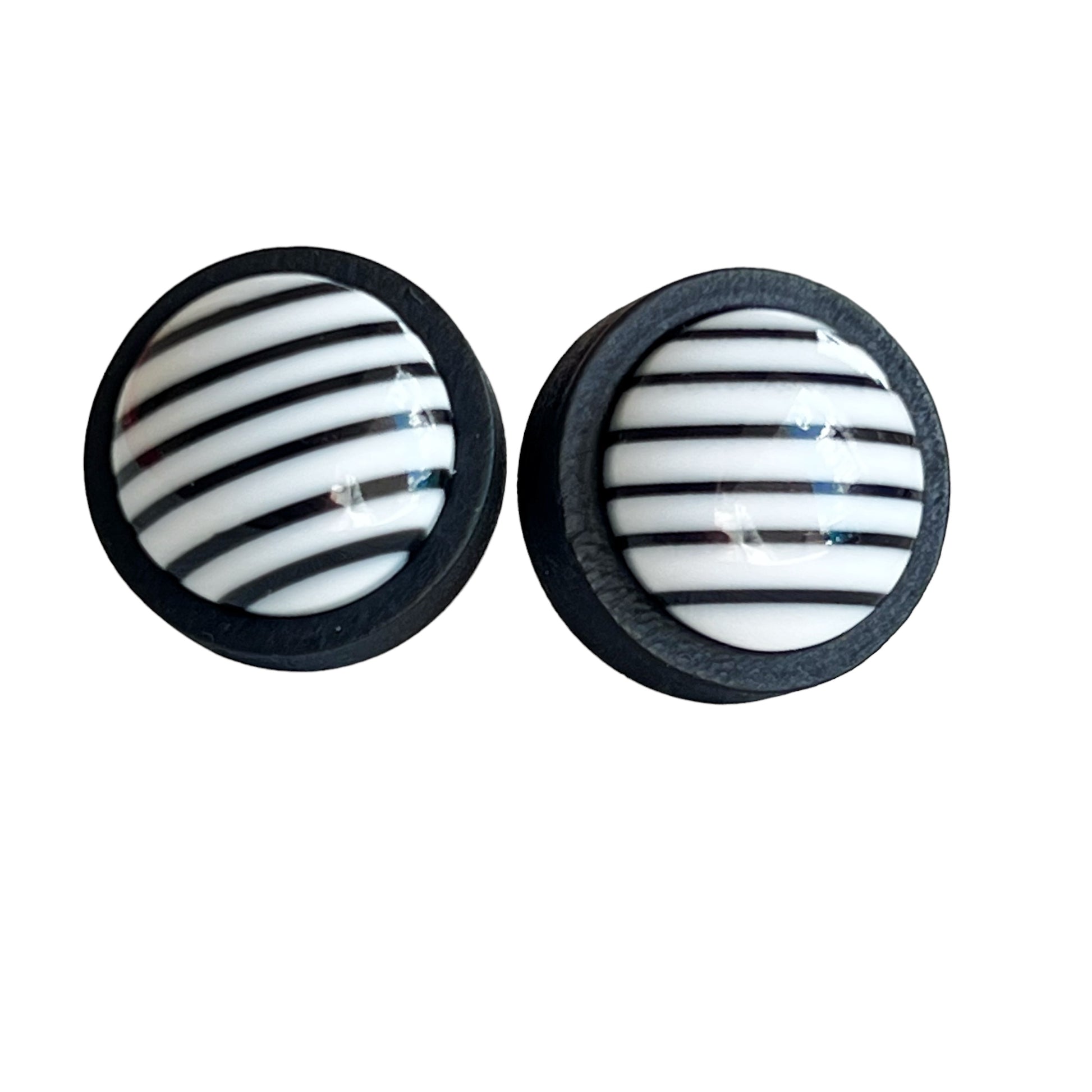 Black & White Striped Black Wood Earrings - Stylish & Contemporary Accessories