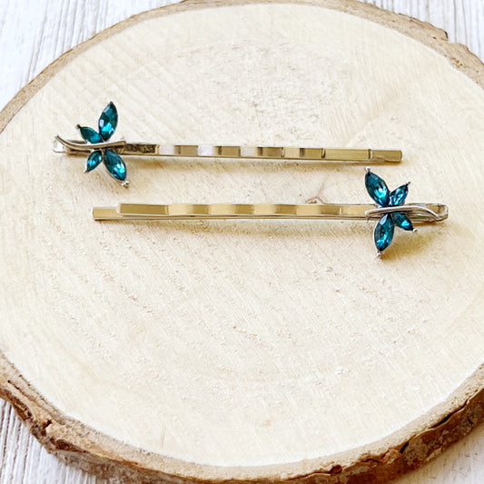 Blue Dragonfly Hair Pin - Stylish Women's Hair Accessories | Silver Bobby Pins with Rhinestones