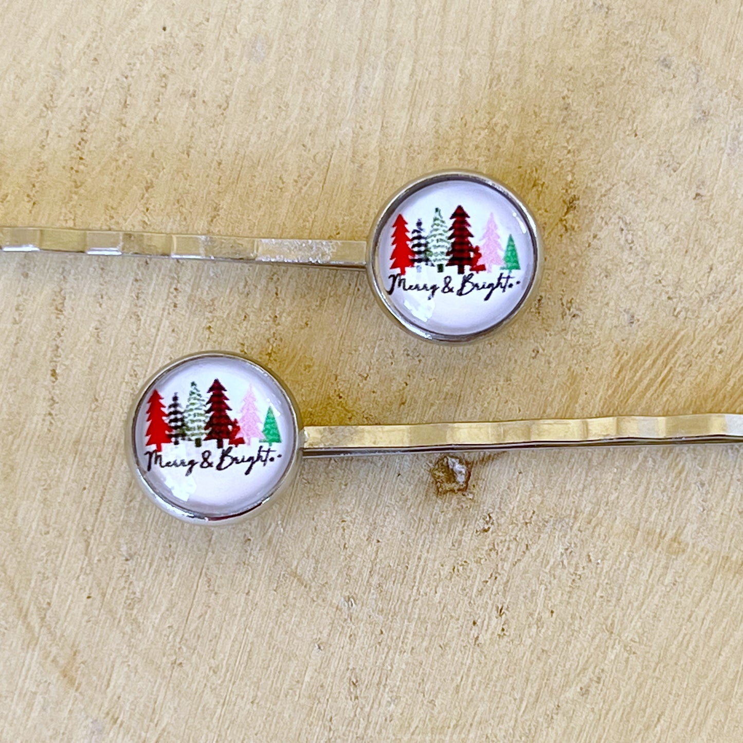 Merry & Bright Christmas Tree Holiday Bobby Pins