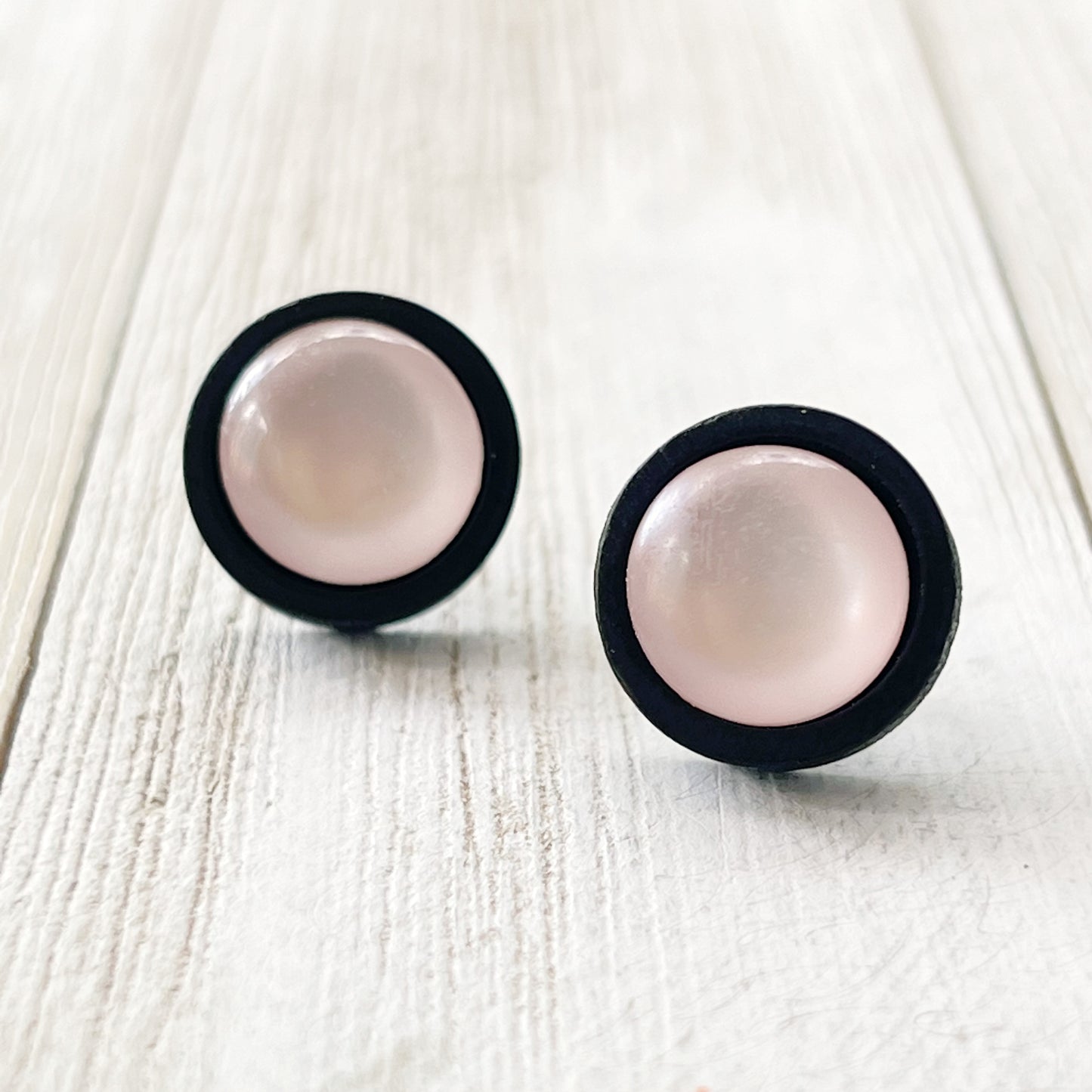 Pink Resin Black Wood Unisex Stud Earrings - Unique & Stylish Accessories