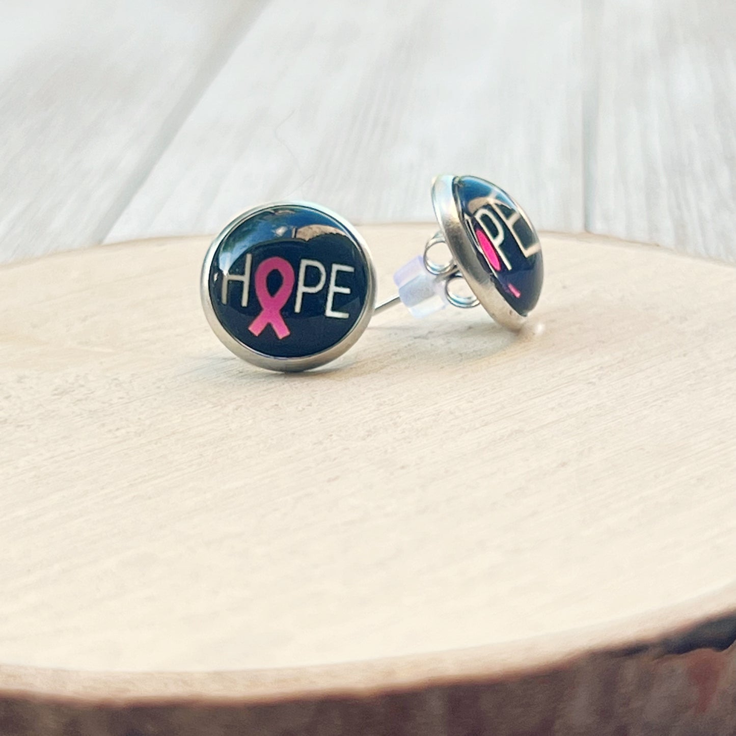 Breast Cancer Awareness 'Hope' Stud Earrings - Stylish & Meaningful Accessories