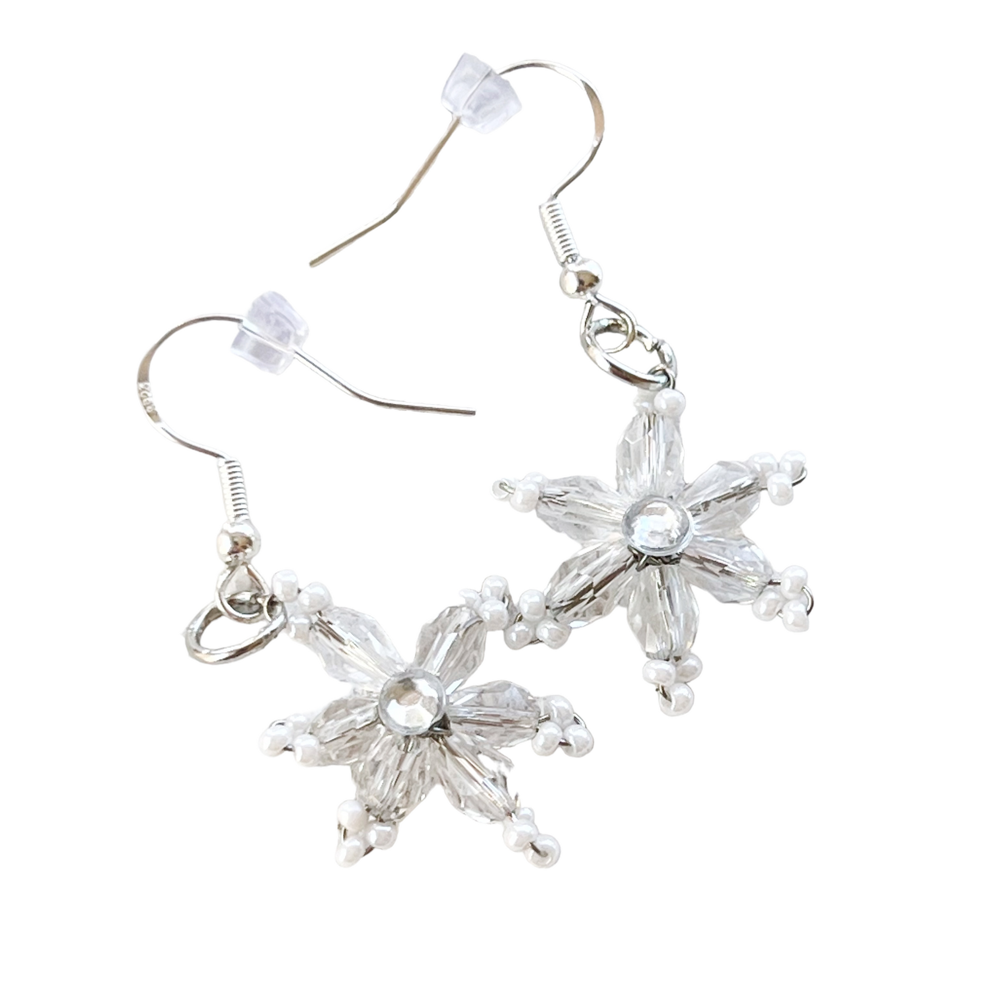 Snowflake Christmas Beaded Stainless Steel Drop Earrings