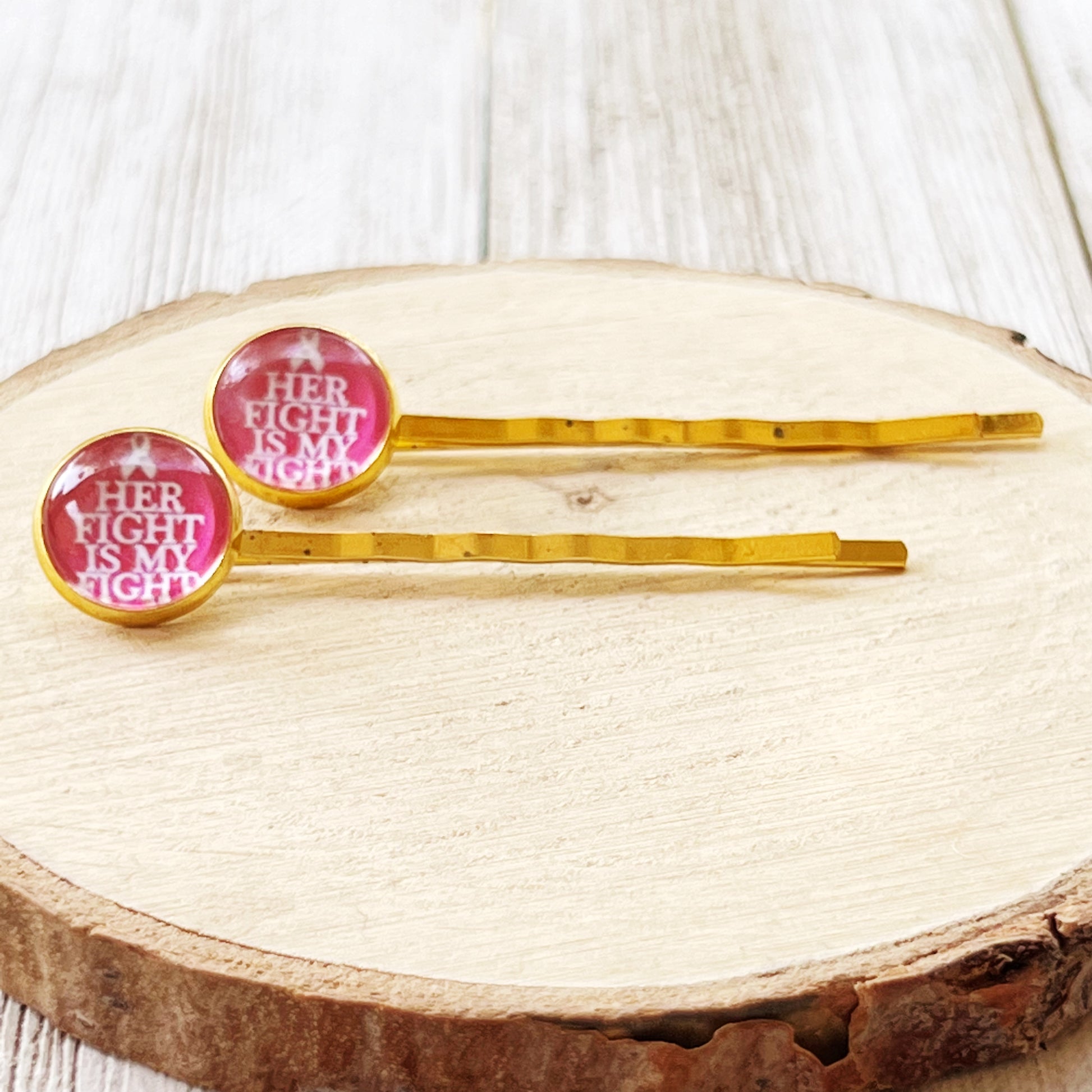 Her Fight is My Fight Breast Cancer Awareness Month Pink Ribbon Hair Pins