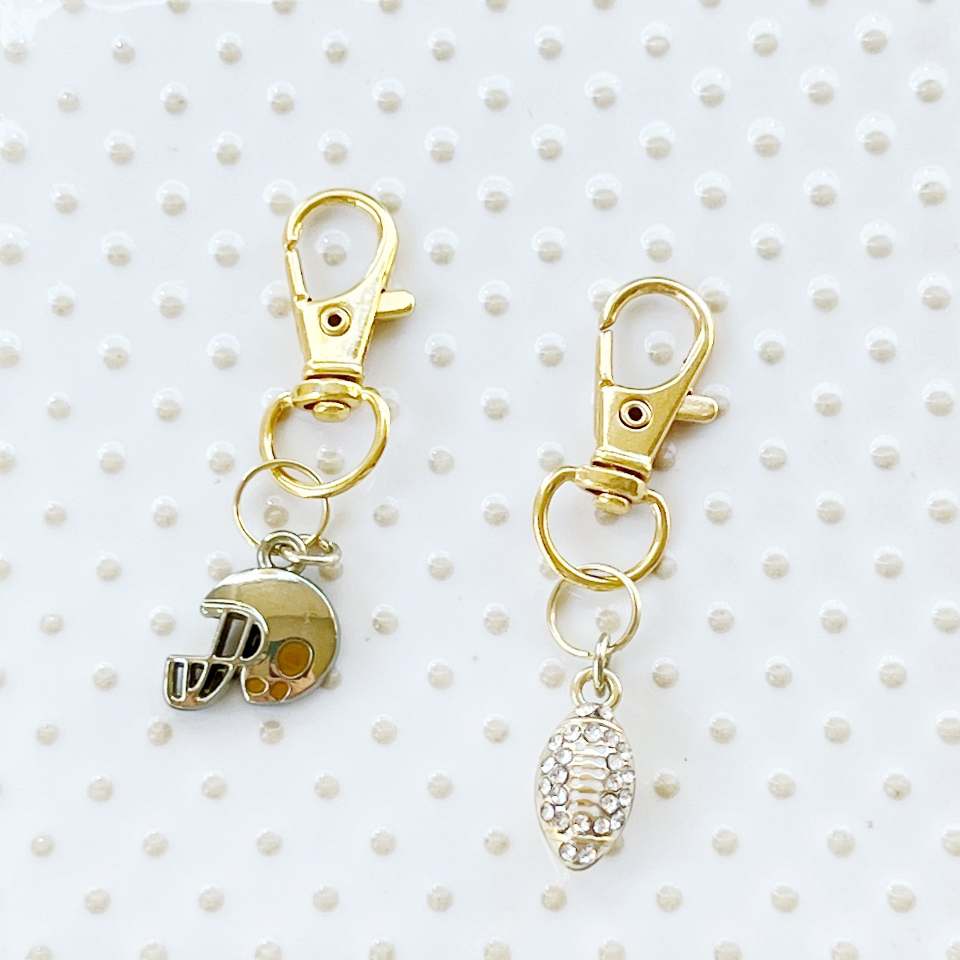 Football Zipper Pull Keychain Charm with Rhinestones