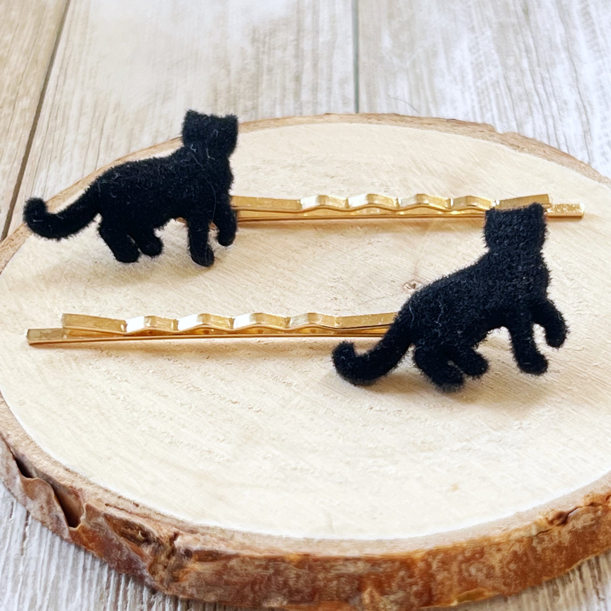 Black Felted Cat Hair Pins - Quirky Accessories for Feline-Inspired Hairstyles