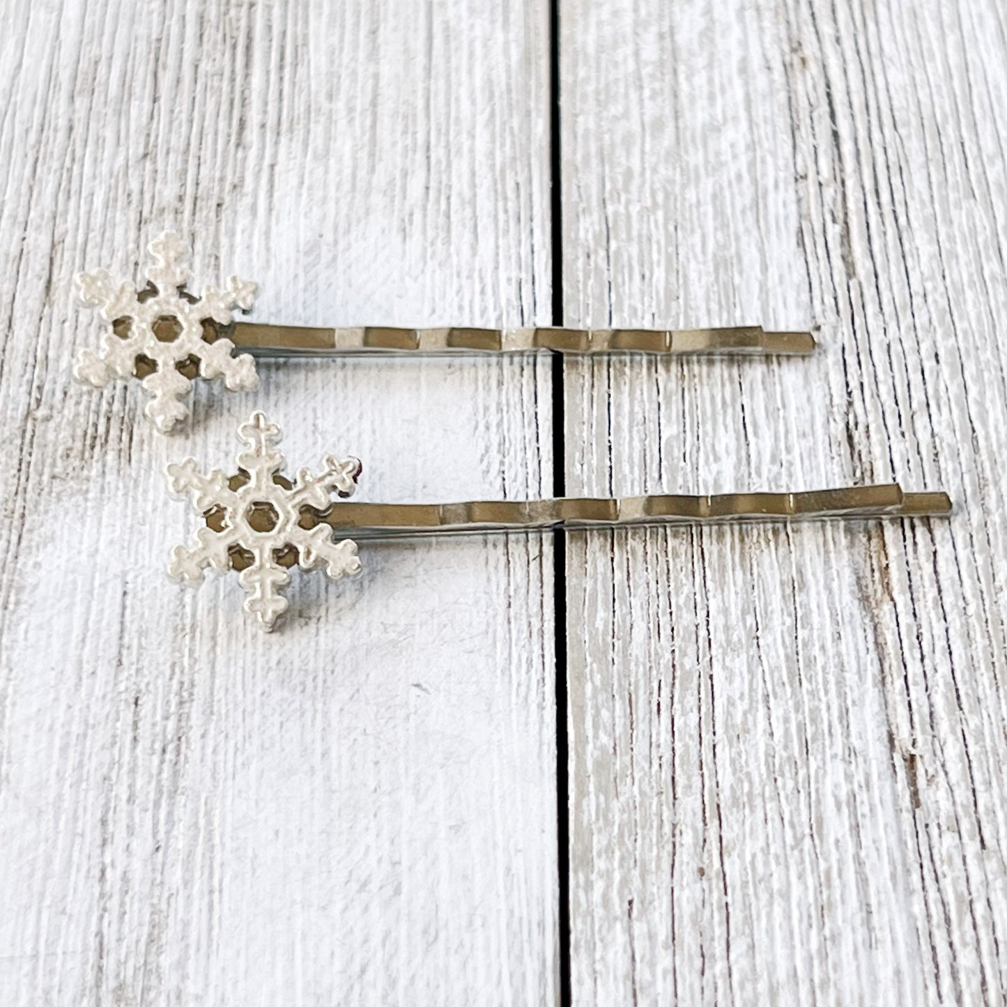 White Glitter Silver Snowflake Hair Pin