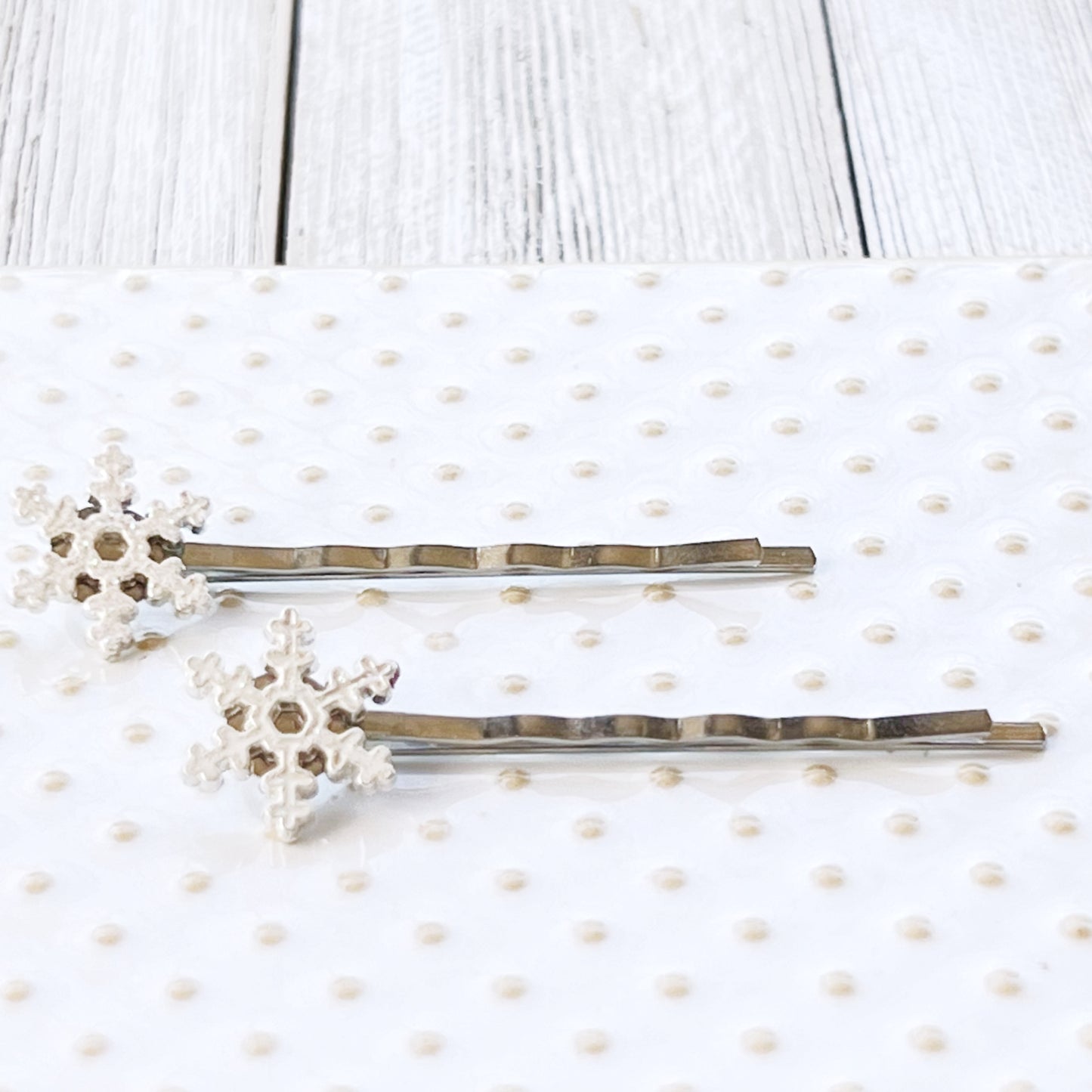 White Glitter Silver Snowflake Hair Pin