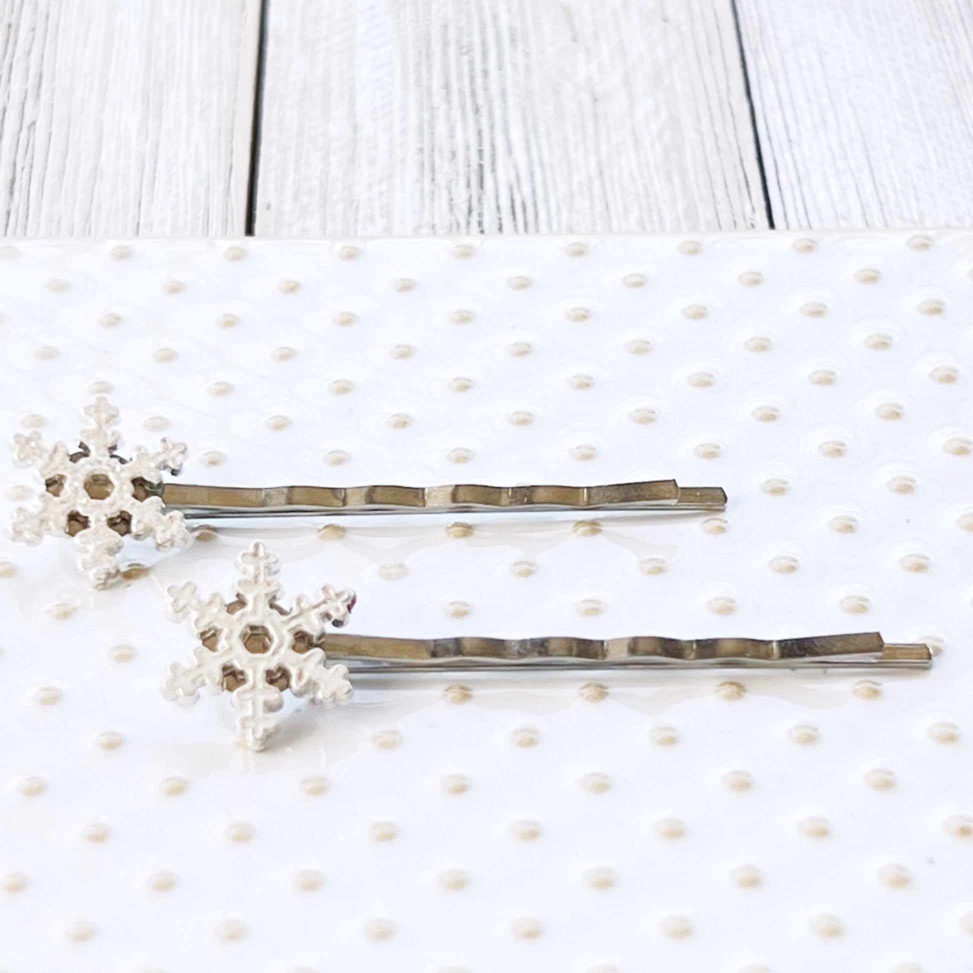 White Glitter Silver Snowflake Hair Pin