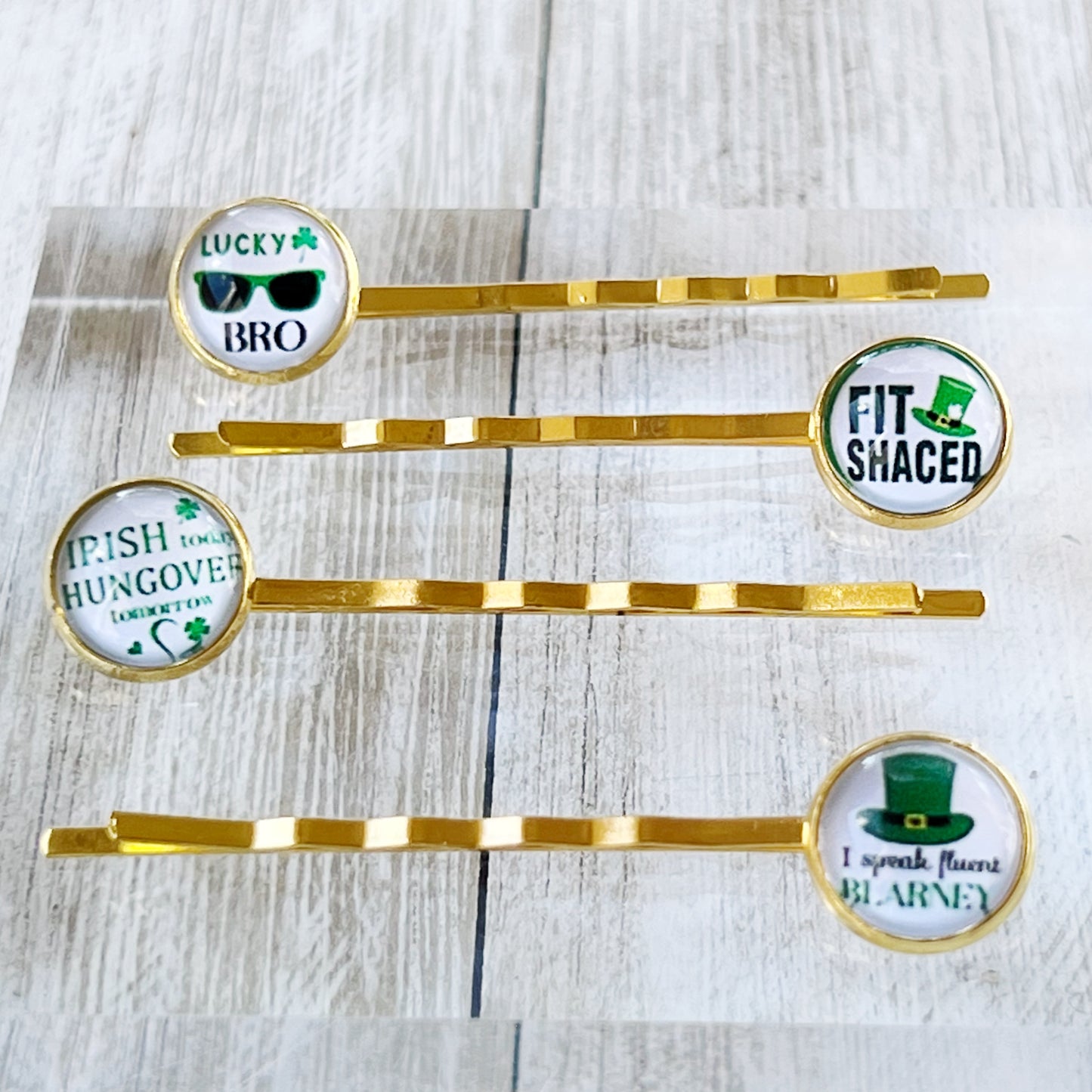 Set of 4 St. Patrick's Day Hair Pins with Funny Sayings: Festive Accessories