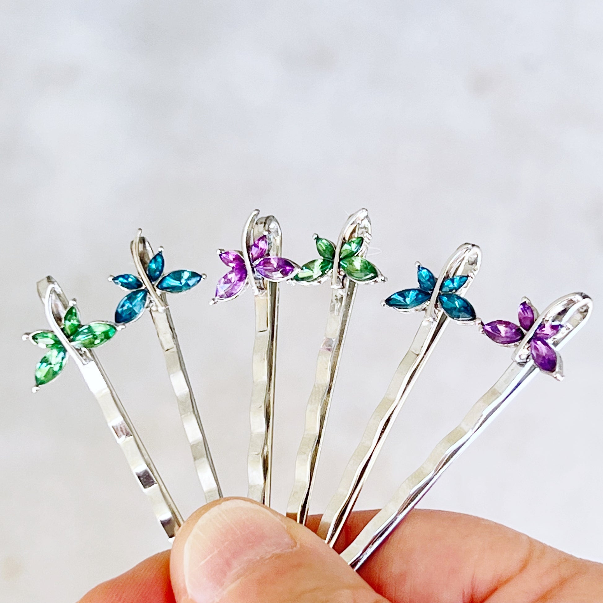 Purple, Green & Blue Dragonfly Hair Pin, Hair Pins For Woman, Womens Hair Clip, Womens Bobby Pins, Rhinestone Hair Pin