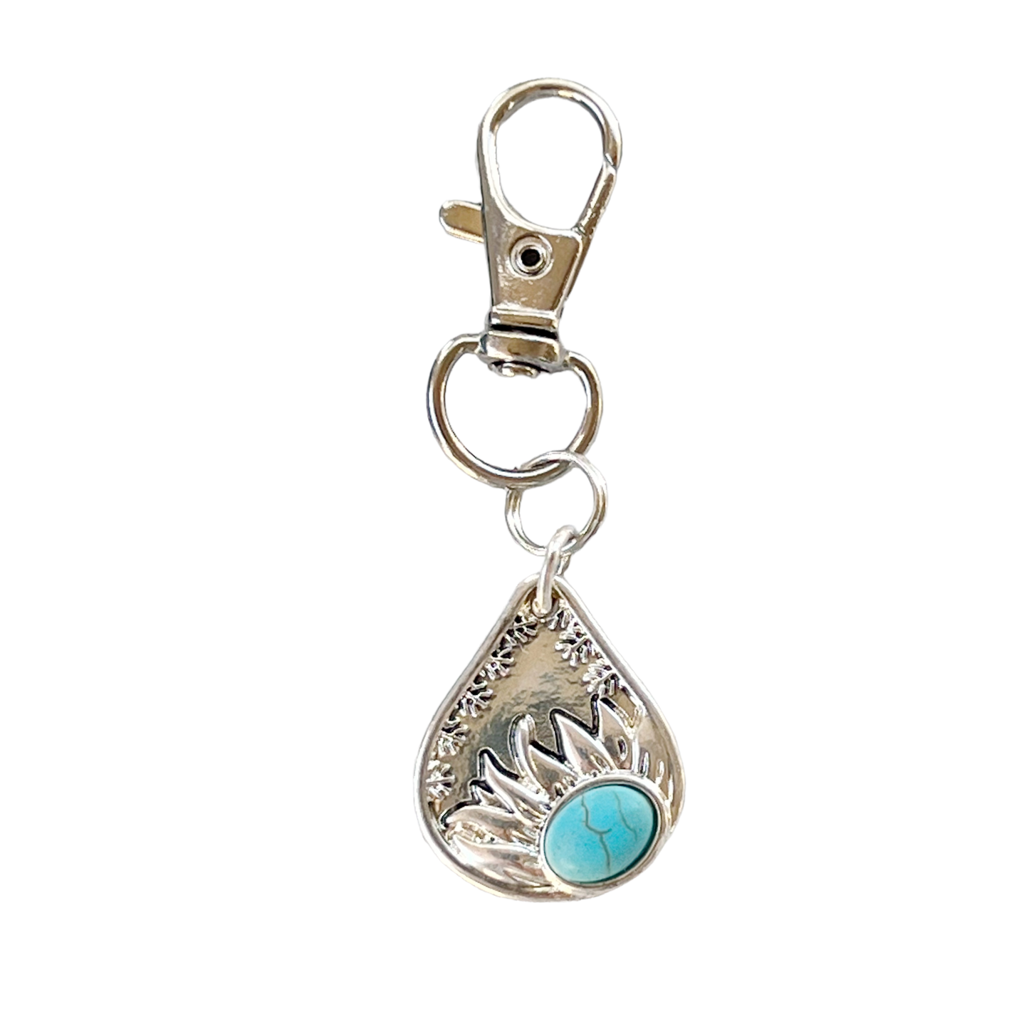 Turquoise Sunflower Zipper Handbag Charm: Stylish Accent for Your Western-Inspired Look