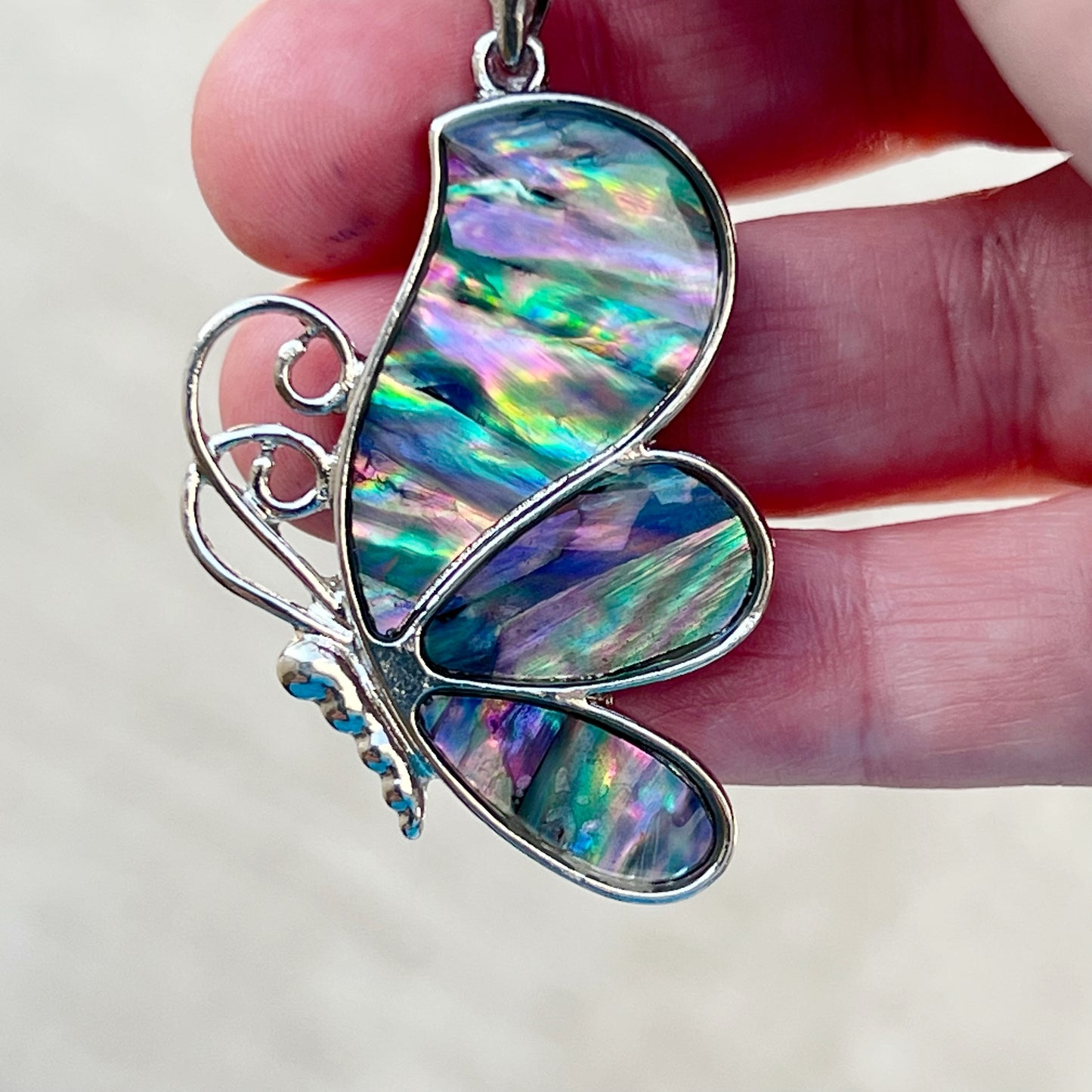 Silver Butterfly Zipper Pull Charm with Natural Abalone