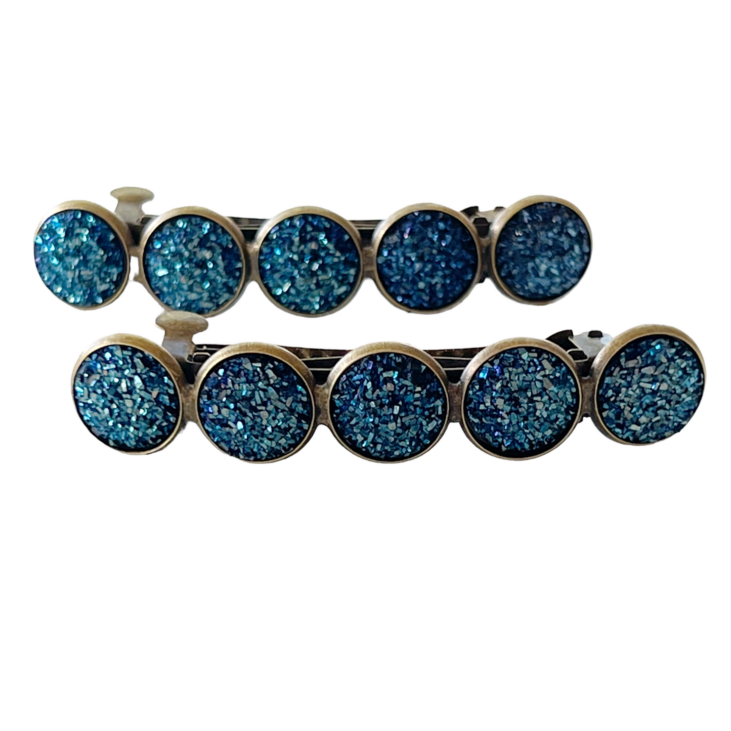 Cobalt Blue Druzy Brass Hair Clips