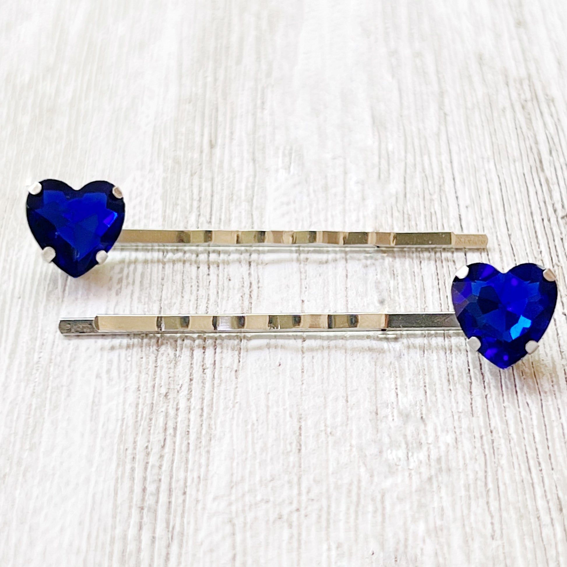 Blue Rhinestone Heart Hair Pins - Elegant and Sparkling Accessories