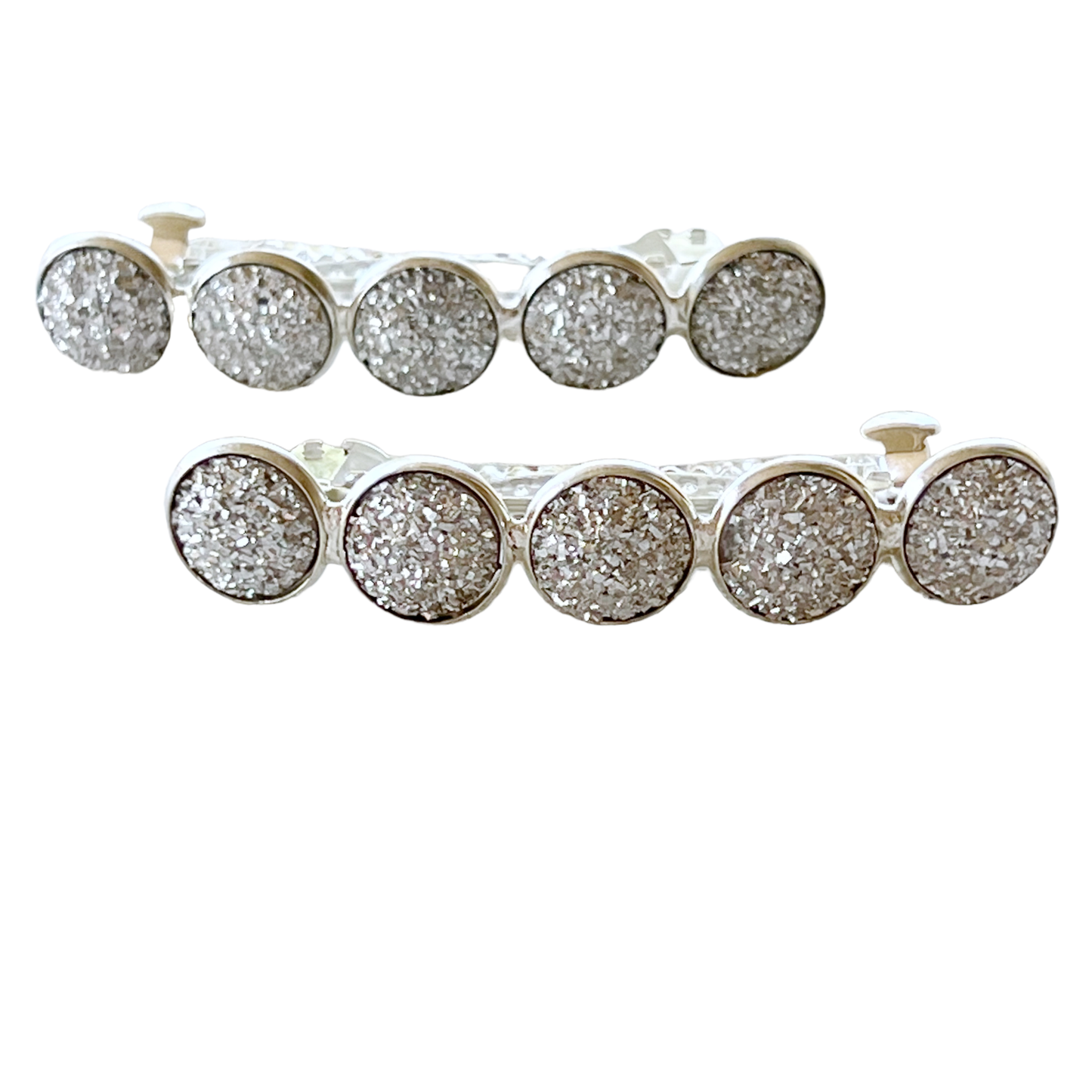 Metallic Silver Druzy Barrettes - Stylish & Elegant Hair Accessories