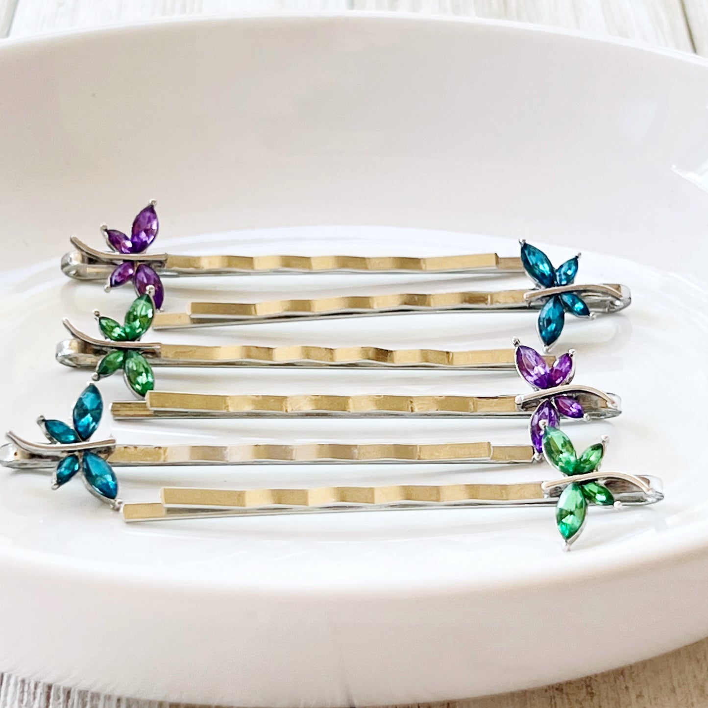 Purple, Green & Blue Dragonfly Hair Pin, Hair Pins For Woman, Womens Hair Clip, Womens Bobby Pins, Rhinestone Hair Pin