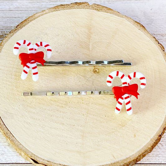 Candy Canes with Red Bow Bobby Pins - Sweet Holiday Accessories for Festive Hairstyles