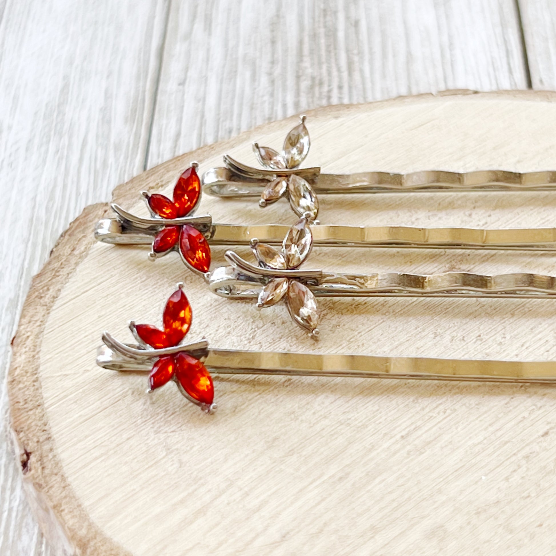 Orange & Light Brown Dragonfly Hair Pin, Hair Pins For Woman, Womens Hair Clip, Womens Bobby Pins, Dragonfly Bobby Pin, Rhinestone Hair Pin