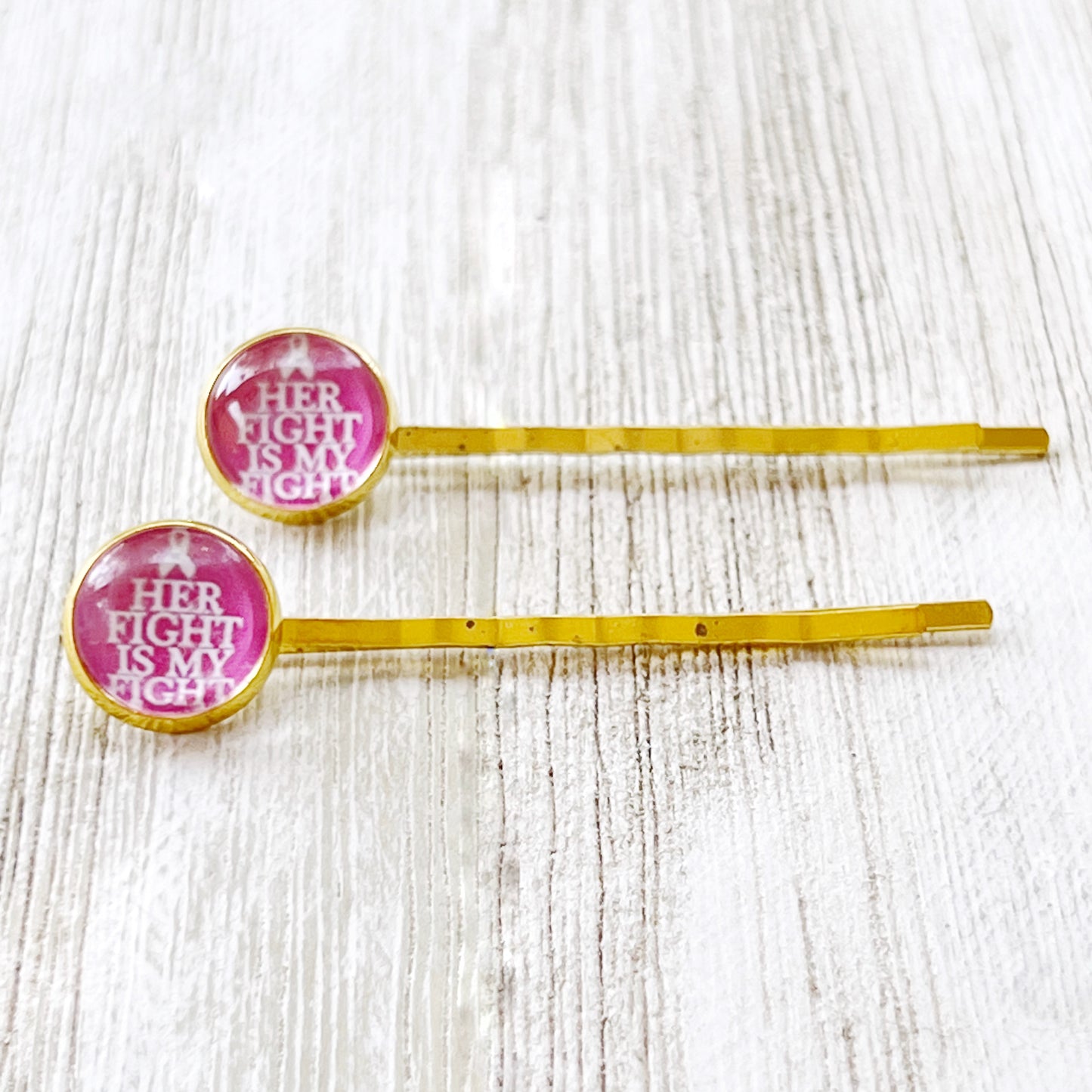 Her Fight is My Fight Breast Cancer Awareness Month Pink Ribbon Hair Pins