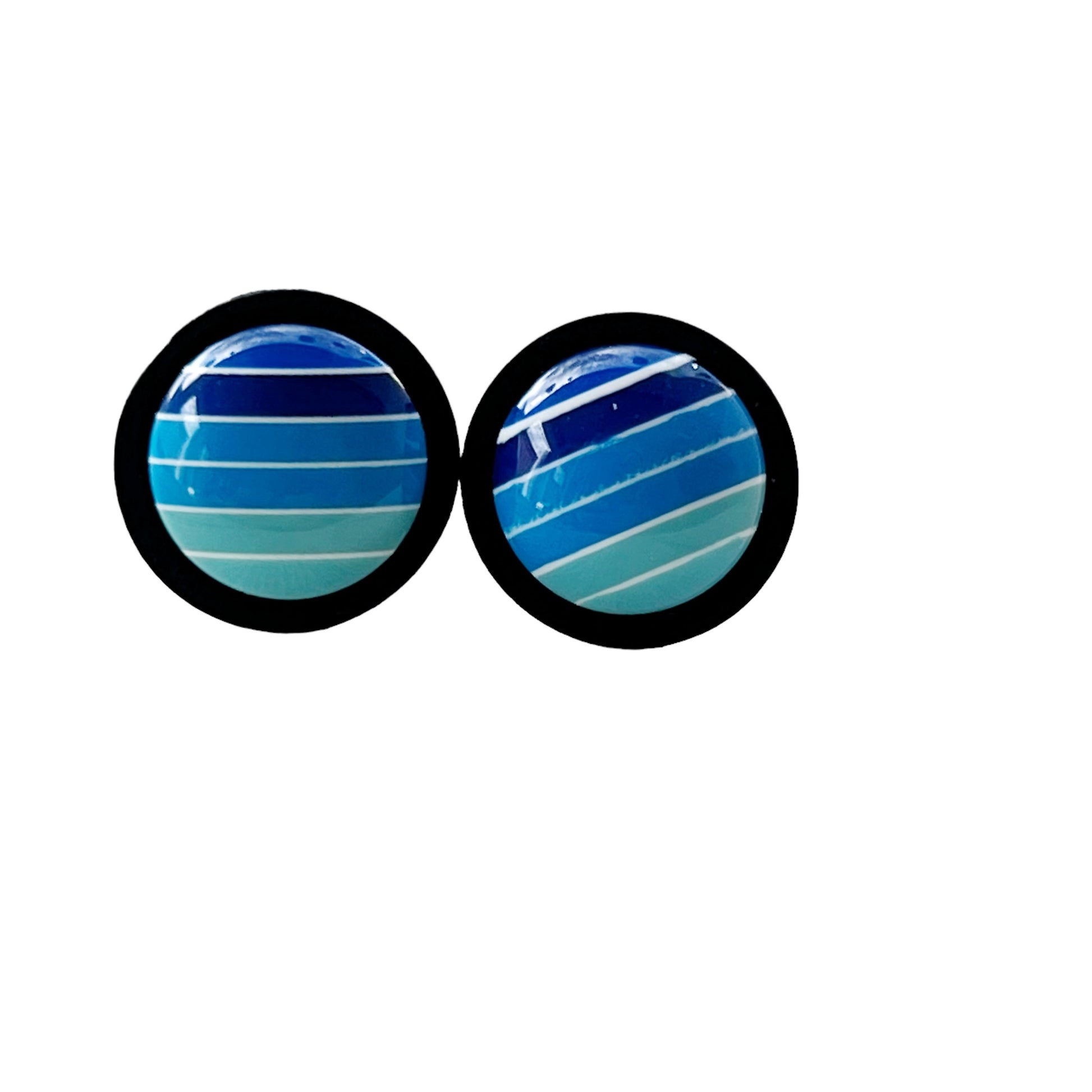 Blue Gradient Striped Black Wood Earrings - Stylish Contemporary Accessories