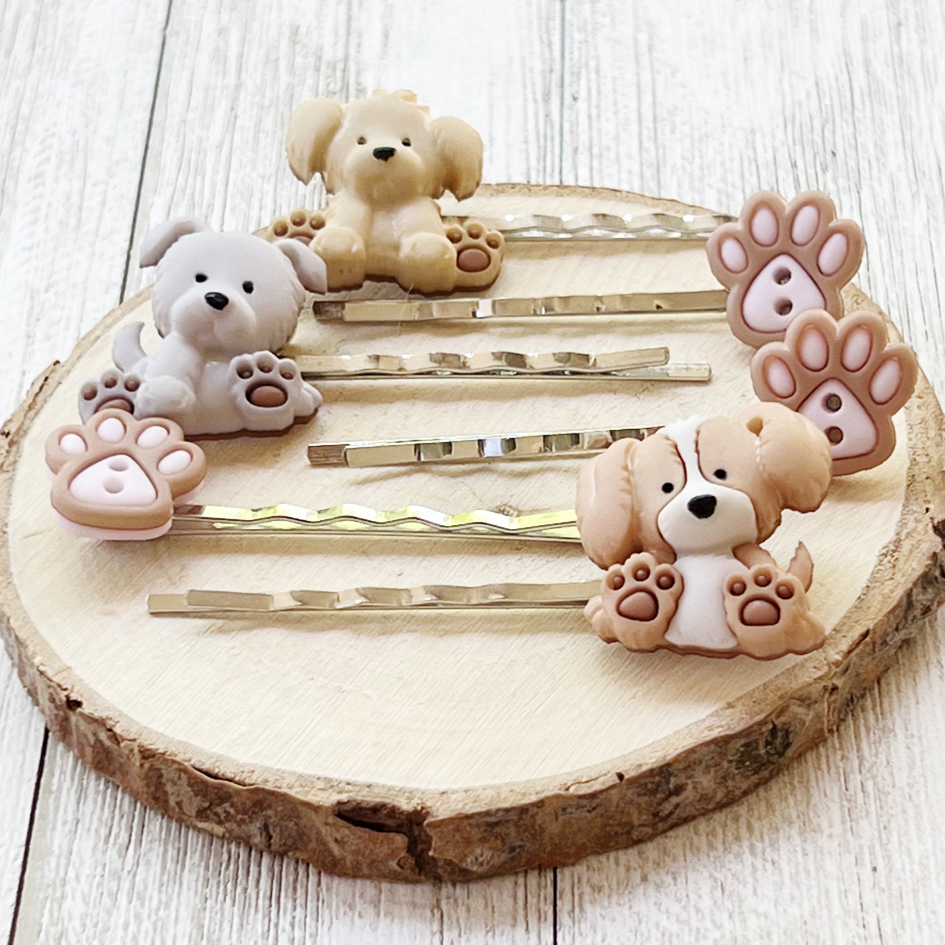 Set of 6 Dog & Paw Print Hair Pins: Adorable Accessories for Pet Lovers