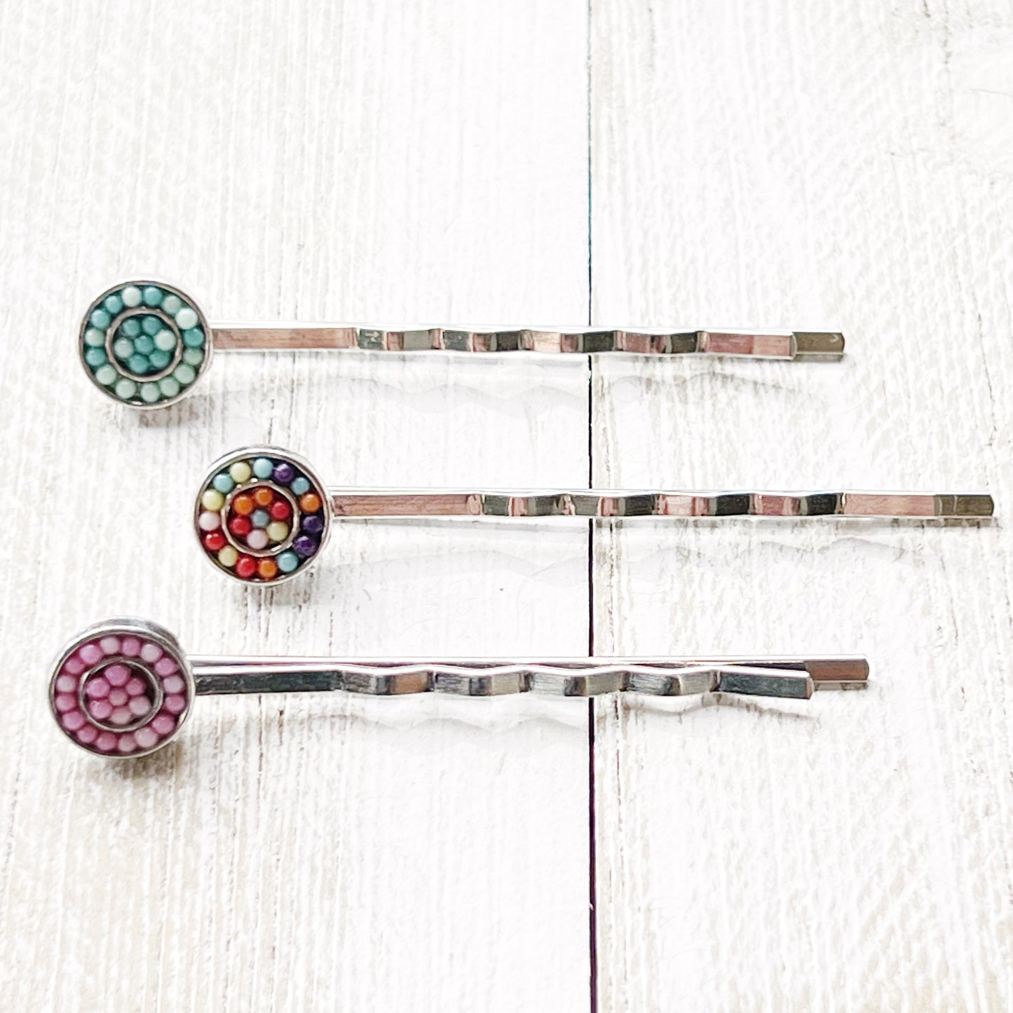 Set of 3 Seed Bead Hair Pins: Colorful & Versatile Hair Accessories