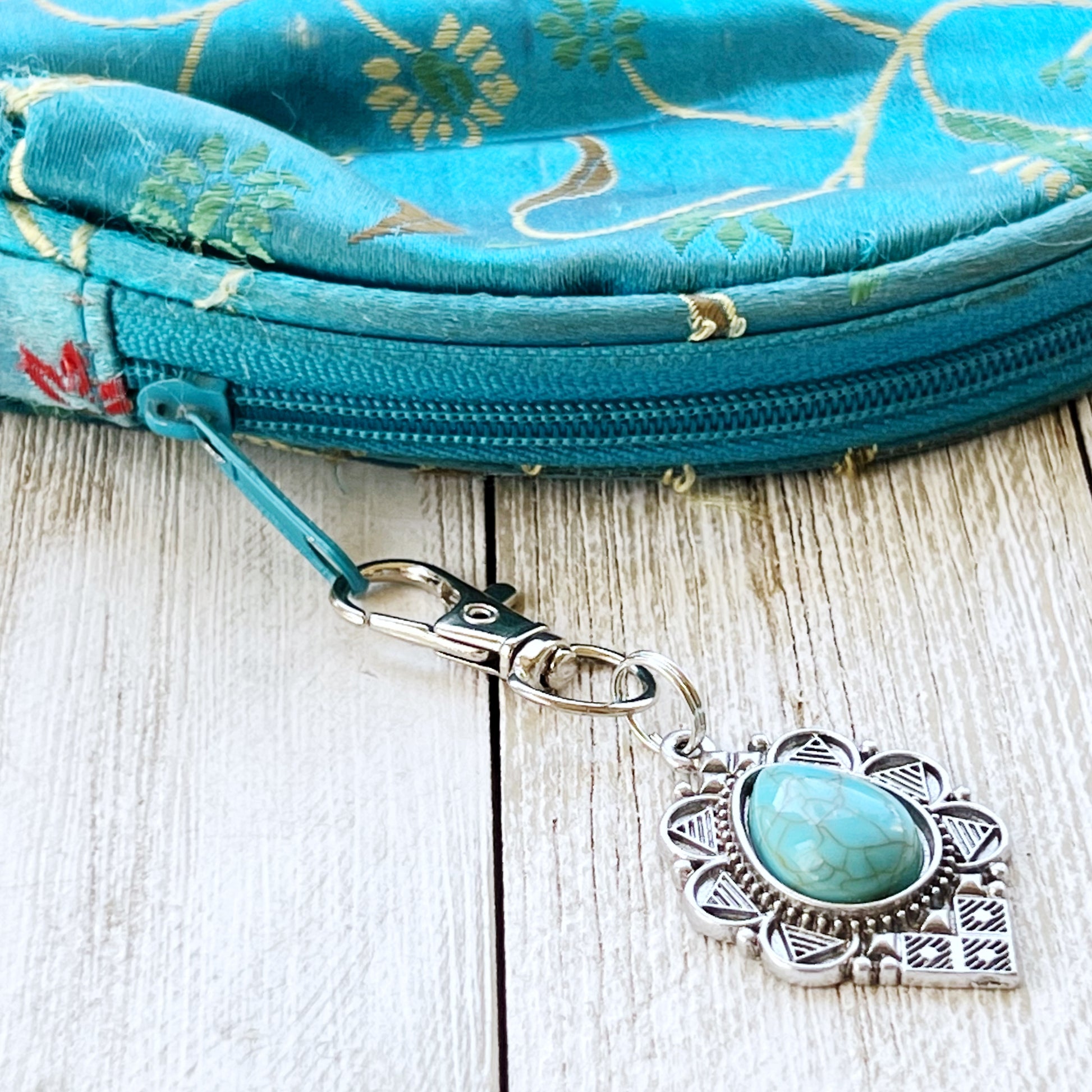 Turquoise Western Zipper Pull Handbag Charm